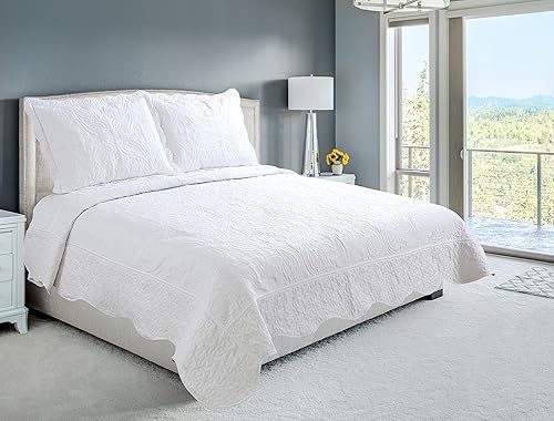 Miniatura 10 de Marina Decoration - Colcha bordada ultrasuave de verano, juego de 3 piezas con 2 fundas de almohada acolchadas