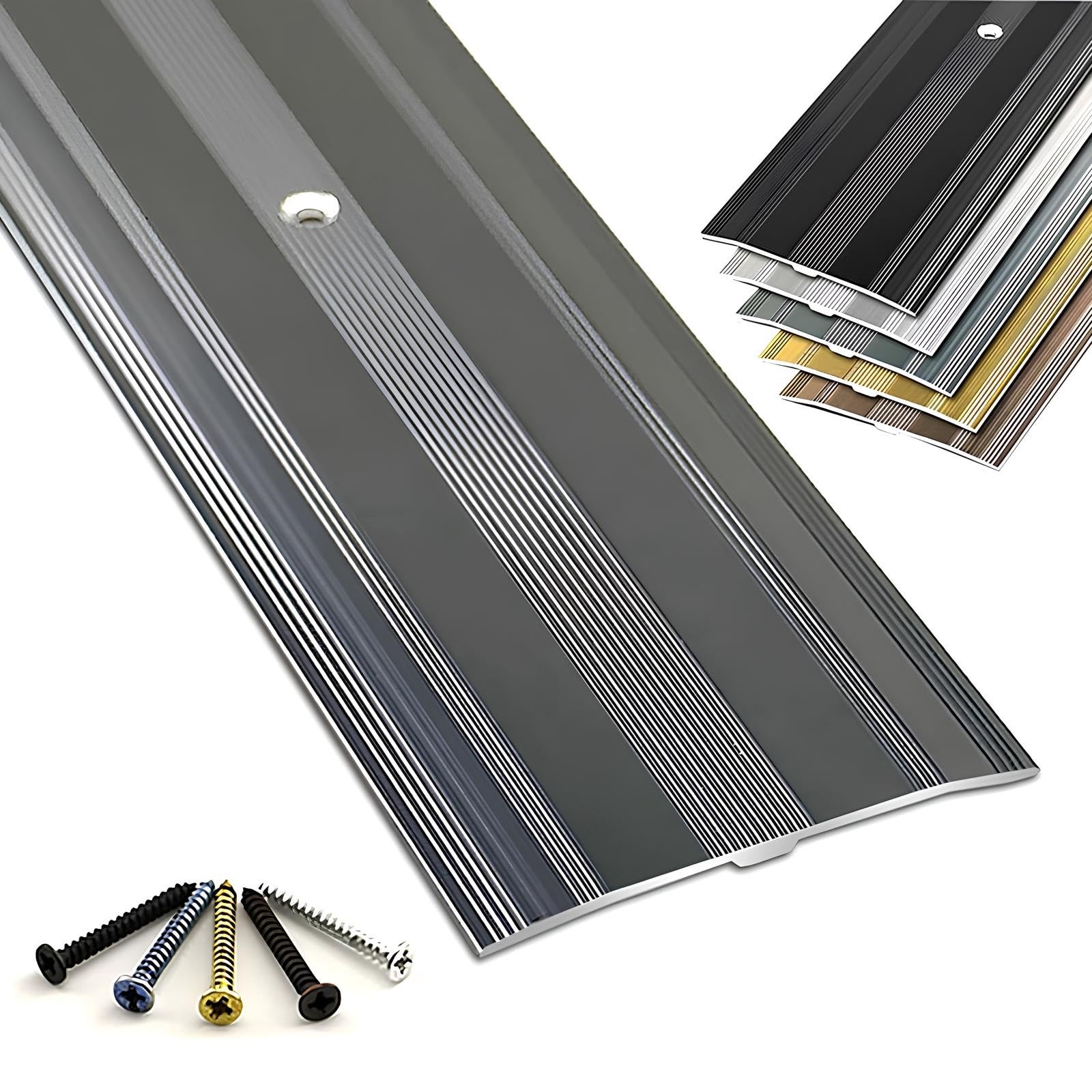 Largeur 6cm Bande De Transition De Sol En Aluminium 80/90/110/120/150cm Barre De Seuil Profilé De Transition À Visser Pour Jonction Seuil De Porte(Grey,140cm/55.1in)