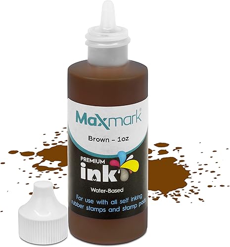 MaxMark Tinta de repuesto prémium para sellos y almohadillas de sellos, color marrón, 1 oz.