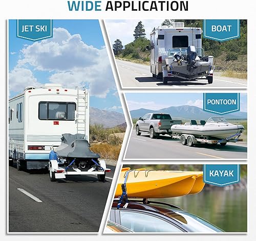Miniatura 7 de PAULINN Correas de Amarre para Remolque de Barco de 1 Pulgada x 1.22 M, Correas de Amarre de Popa Ajustables de Alta Resistencia de 1089 KG con
