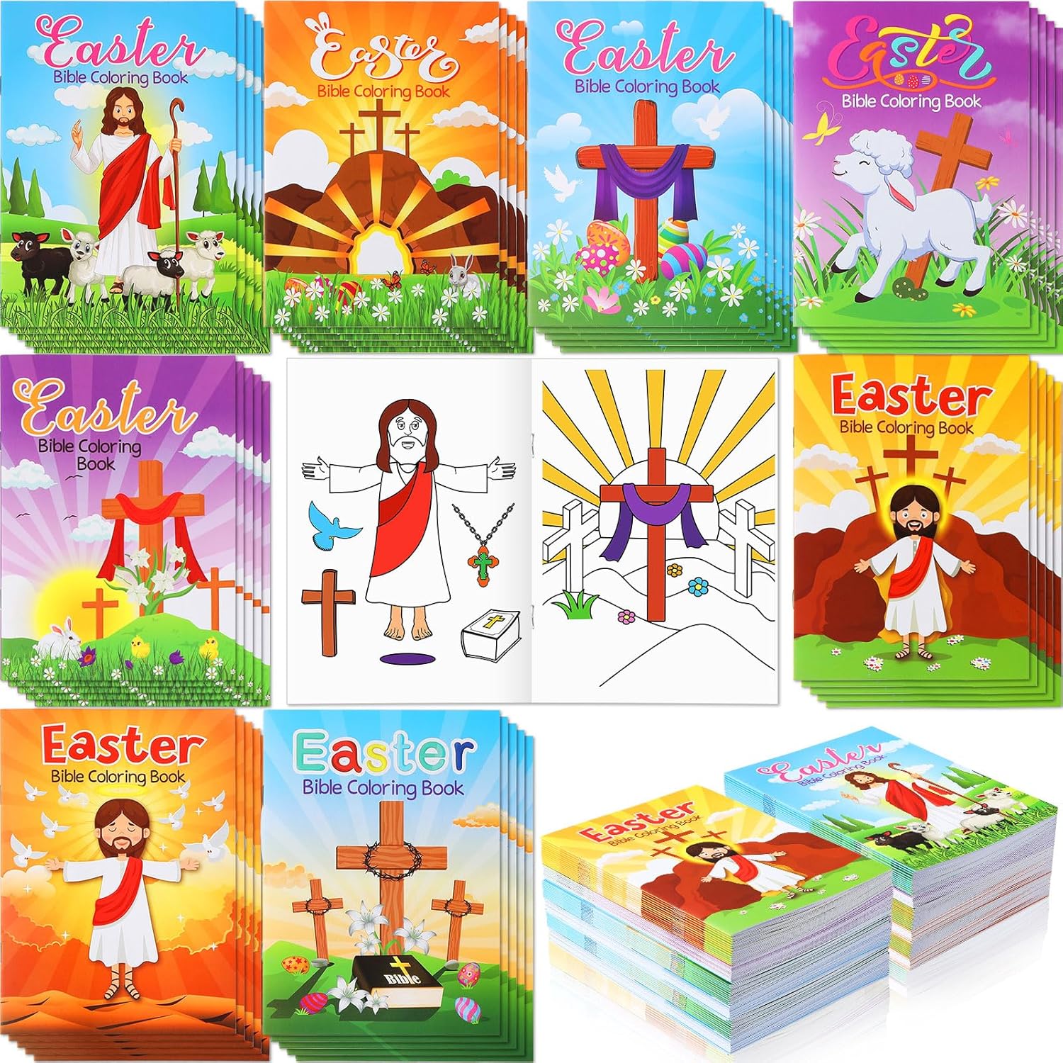 120 Pcs Christian Easter Coloring Books Bulk Christian Easter Gifts for Kids Easter Coloring Books Bulk Christian Easter Gifts He is Risen Color Booklet for School Classroom Activity Gifts