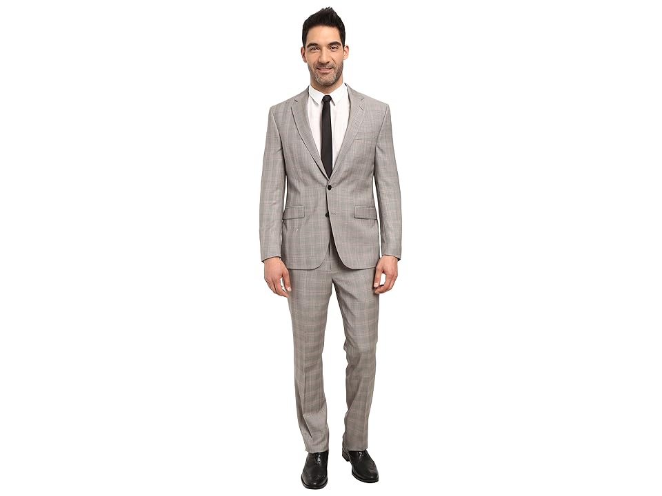 

Kenneth Cole Reaction Slim Fit Grey Plaid Suit (Black/White/Red Plaid) Men's Suits Sets