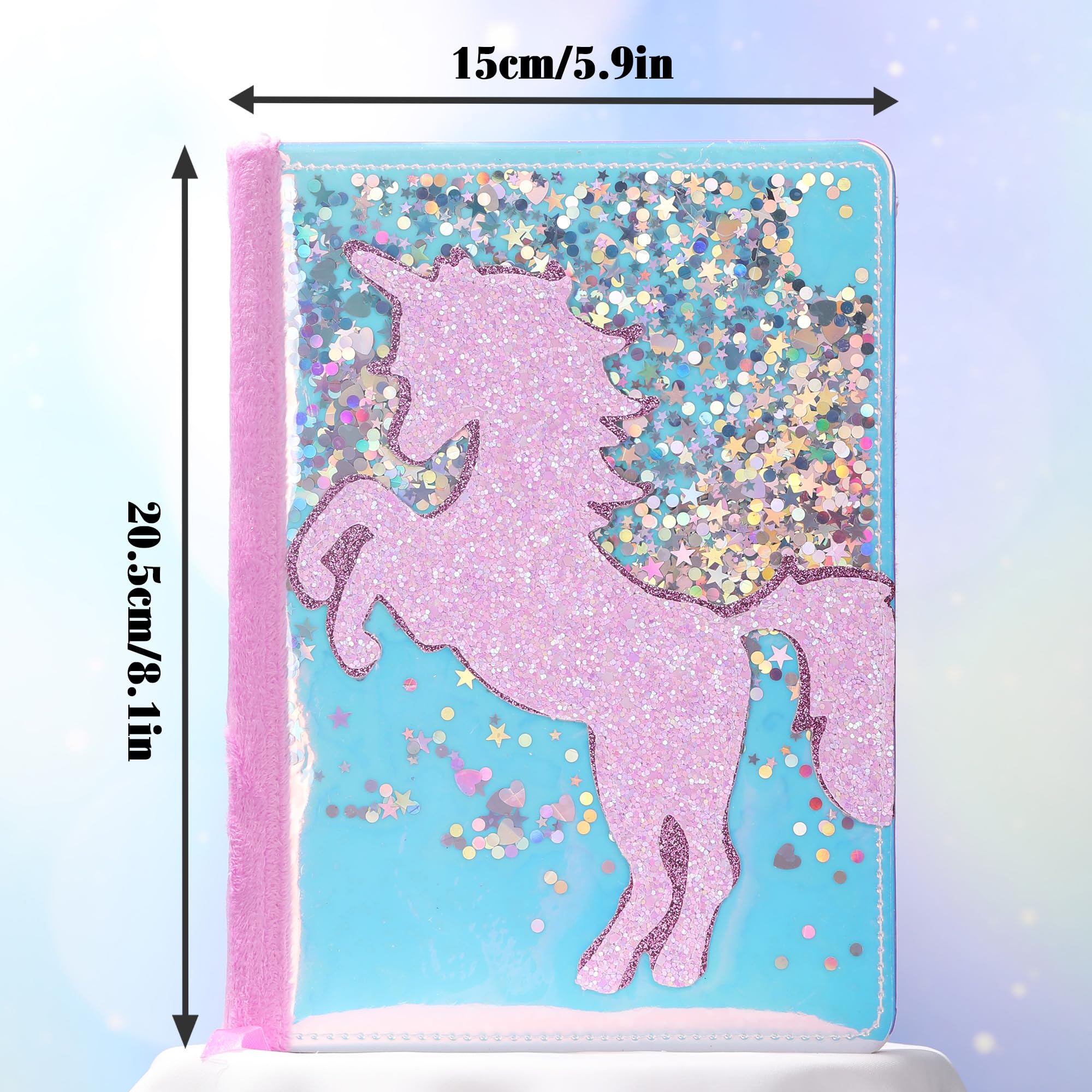 TIEFOSSI Einhorn Glitzer Tagebuch für Mädchen, Geschenk für 6 7 8 9 10-12 Jährige Mädchen, Flauschiges Tagebuch für Kinder, A5 liniertes Notizbuch zum Schreiben und Zeichnen, Niedliches Notizbucher