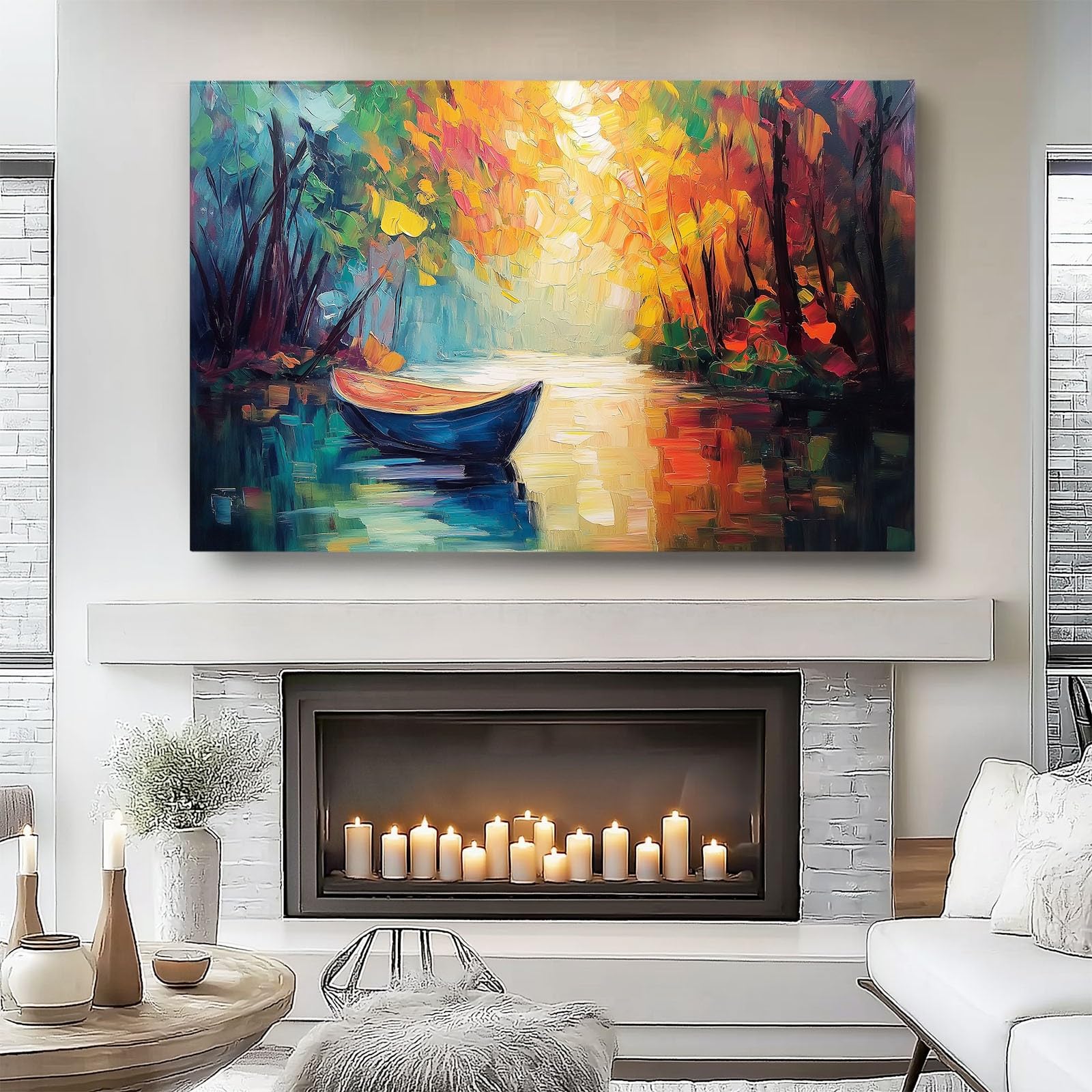 Impression sur Toile Decoration Murale Peinture 120L x50l cm Tableaux Art Décoratif Muraux Décoration Chambre Abstrait, Bois, Rivière Abstrait - Moderne Couleur chaude