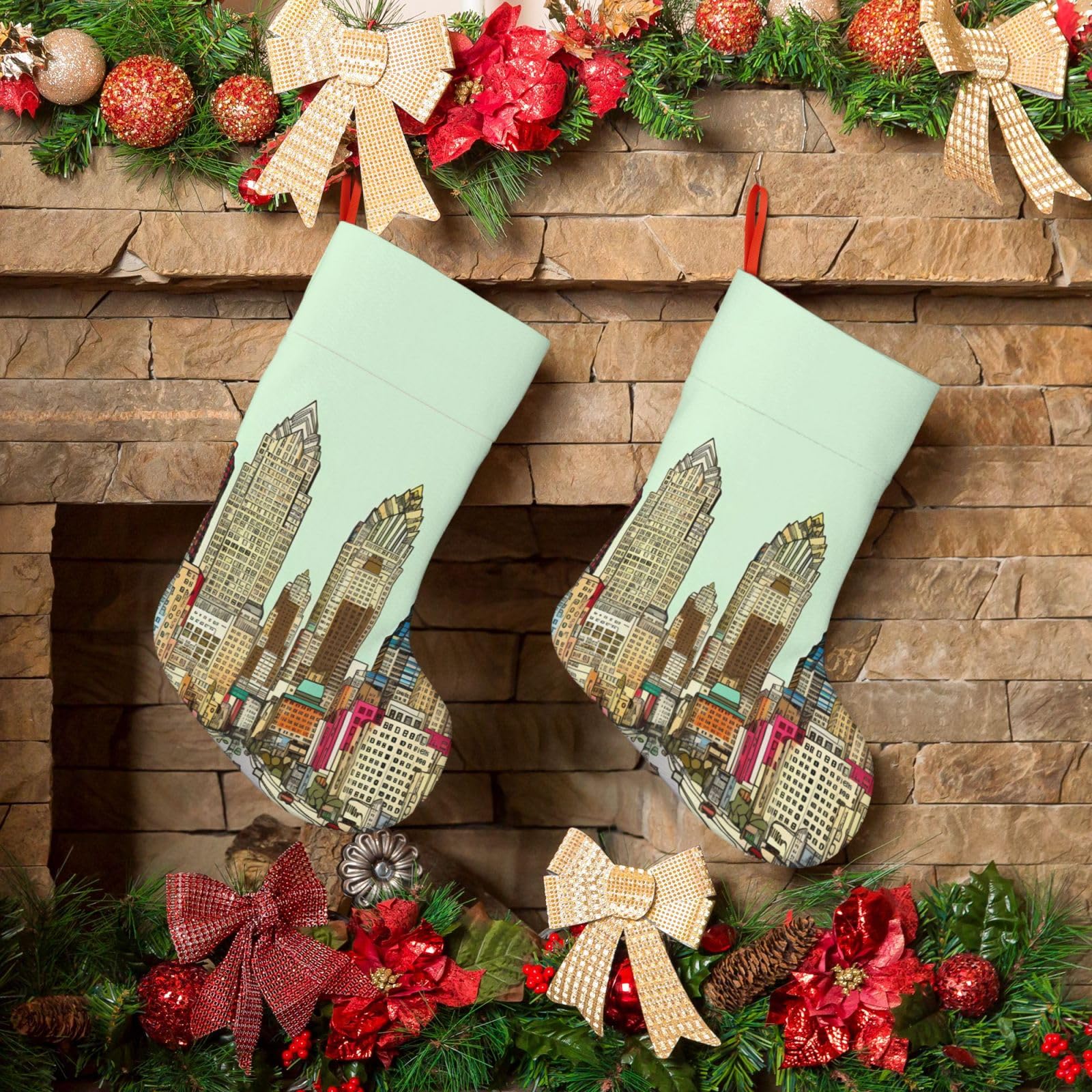 Fodpand Boys Black Austin Texas Christmas Stockings Hanging Ornaments For Holiday Decor, 18 Inches Velvet Fireplace Hanging Xmas Stocking, Candy Gift Bags For Christmas Decorations