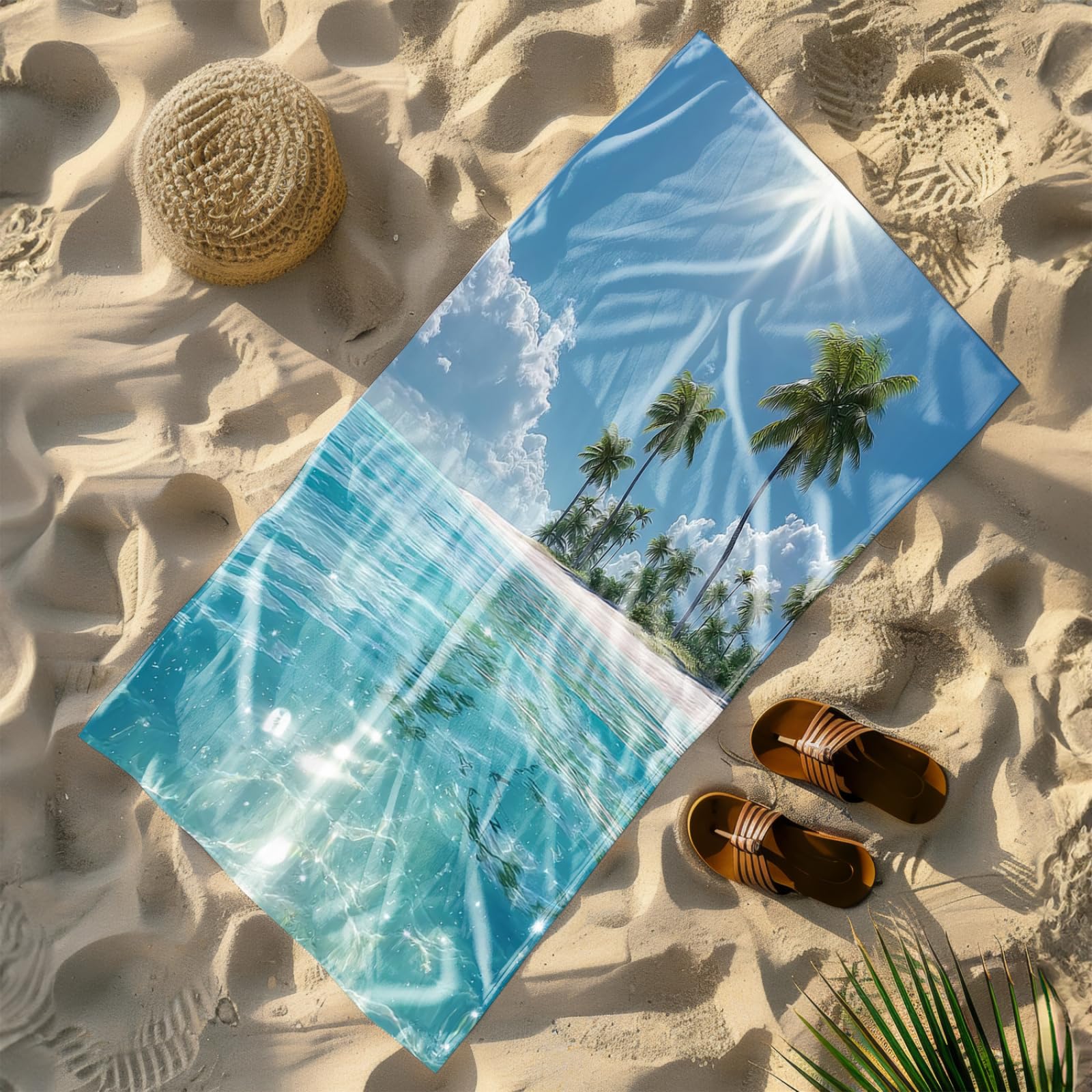 Telo Mare Microfibra 210x230 Oceano Blu Telo Spiaggia Grande Antisabbia,XXL Asciugamano Mare, Asciugatura Rapida, Stuoia Spiaggia Leggero E Portatile