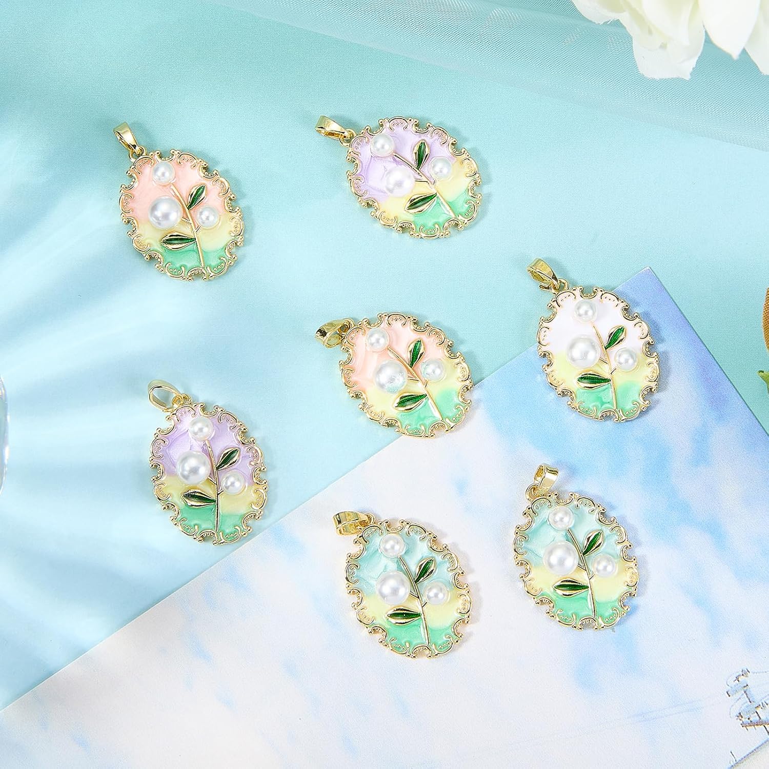 Flower Charms for Jewelry Making Brass Enamel Vintage Oil Painting Pendants for Bracelet Earring Necklace - Image 3