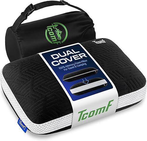 TCOMF Almohada 100% de espuma viscoelástica, almohadas de viaje de doble cubierta con extensor de altura suave, espuma firme media, almohada de