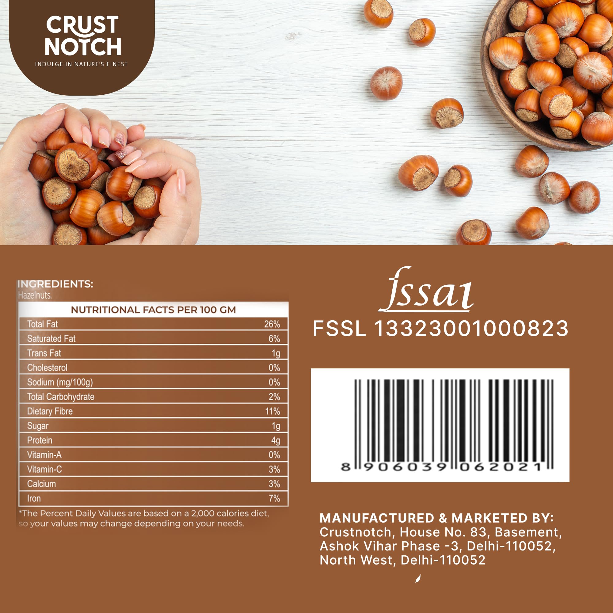 CrustNotch Hazelnuts 250gm | Premium Raw, Dehulled Hazelnuts for Snacking & Chocolate Spreads | Healthy, Delicious, Nutritious Dry Fruits for a Tasty Treat - Image 2 thumbnail
