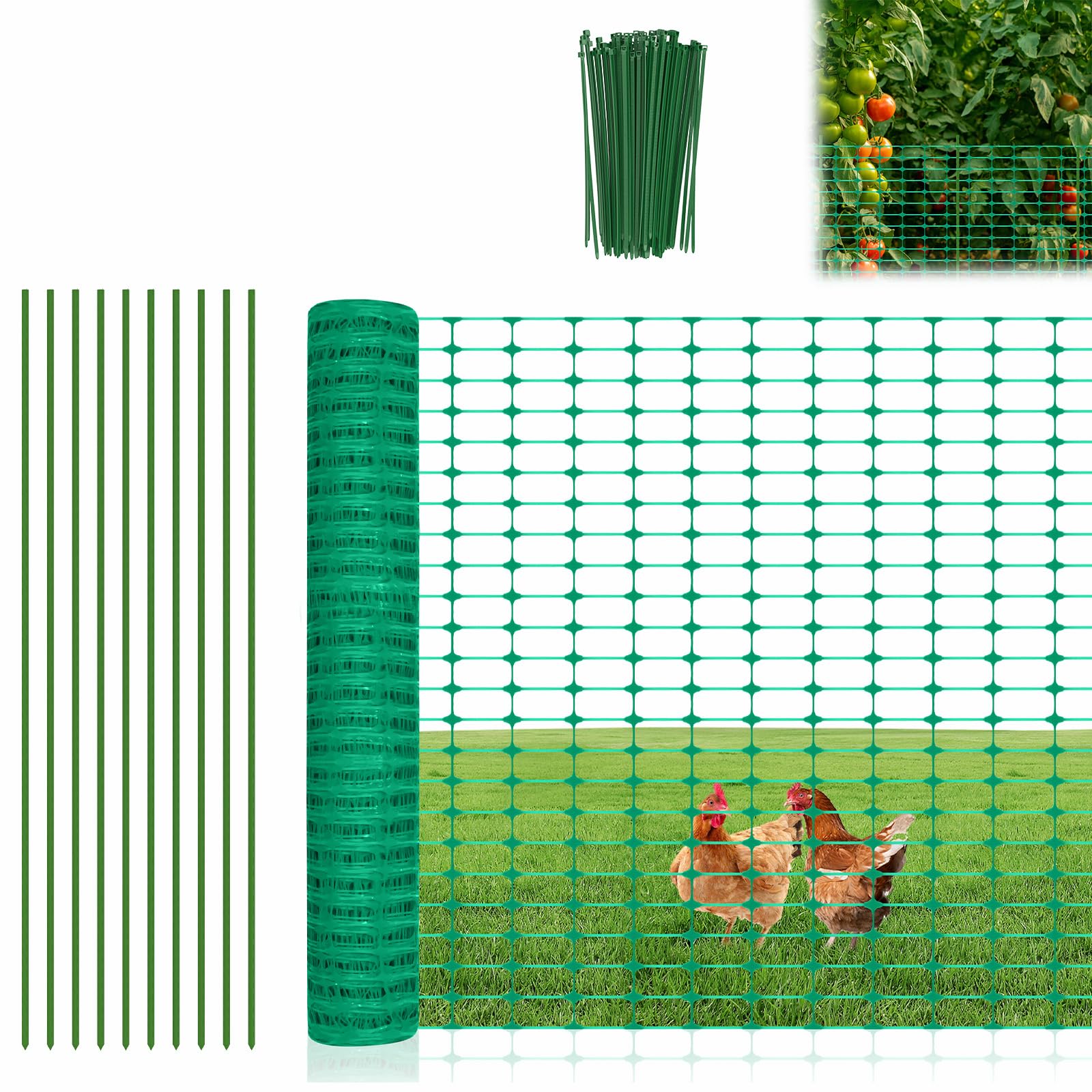 Aufun Clôture mobile de 1 m de haut, 50 m de long, avec 50 piquets et 150 liens, clôture pour chien, poulet, clôture de jardin extrêmement stable, idéale pour la maison, la cour, verte