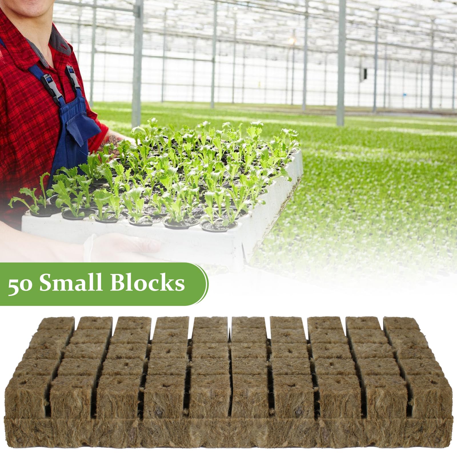 Cubos de Lana de Roca, 50 Pieza Cubos de Cultivo Hidropónicos, Tapones de Plantas de Lana de Roca, Lana de Roca Hidropónicos Cubos, Bloque de Plántulas, Cubo de Lana de Roca sin Suelo(25x25x40mm)