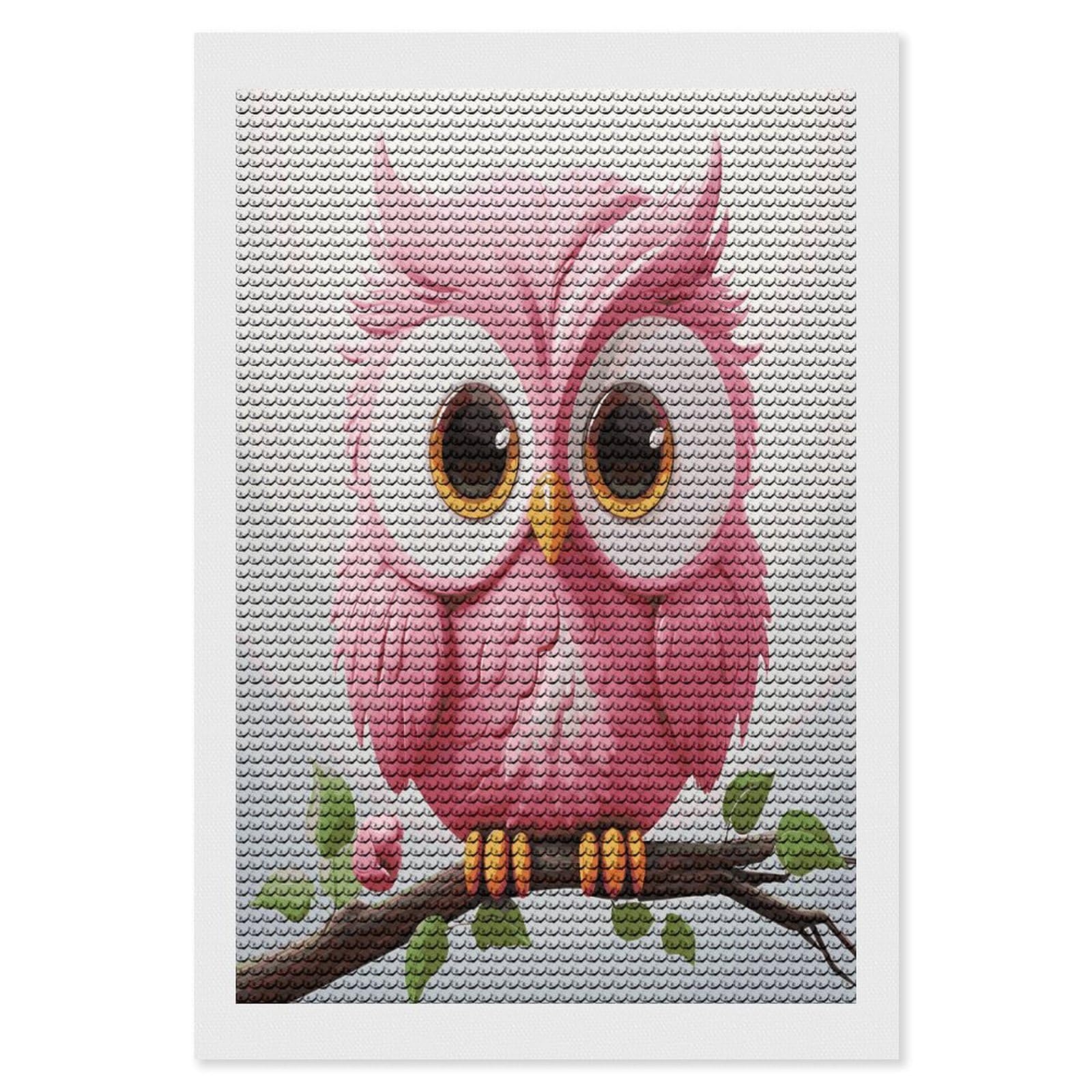 JTREHY A Pink Owl Diamond Art Kits Personalized DIY Round Diamond Painting Kits for Beginner Full Drill Diamonds Dots Paintings for Adults Gem Art Crafts Home Decor