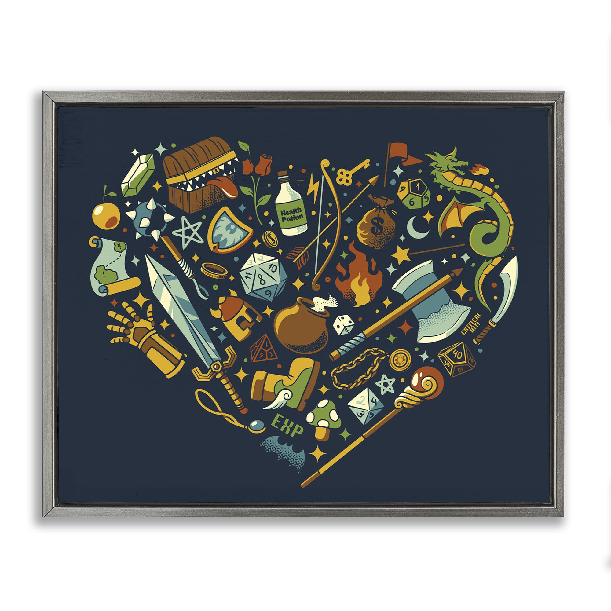 Stupell Industries Luster Gray (Matte) Dungeon Quest Rpg Trinkets, 24 X 30 Inch Canvas In Floater Frame