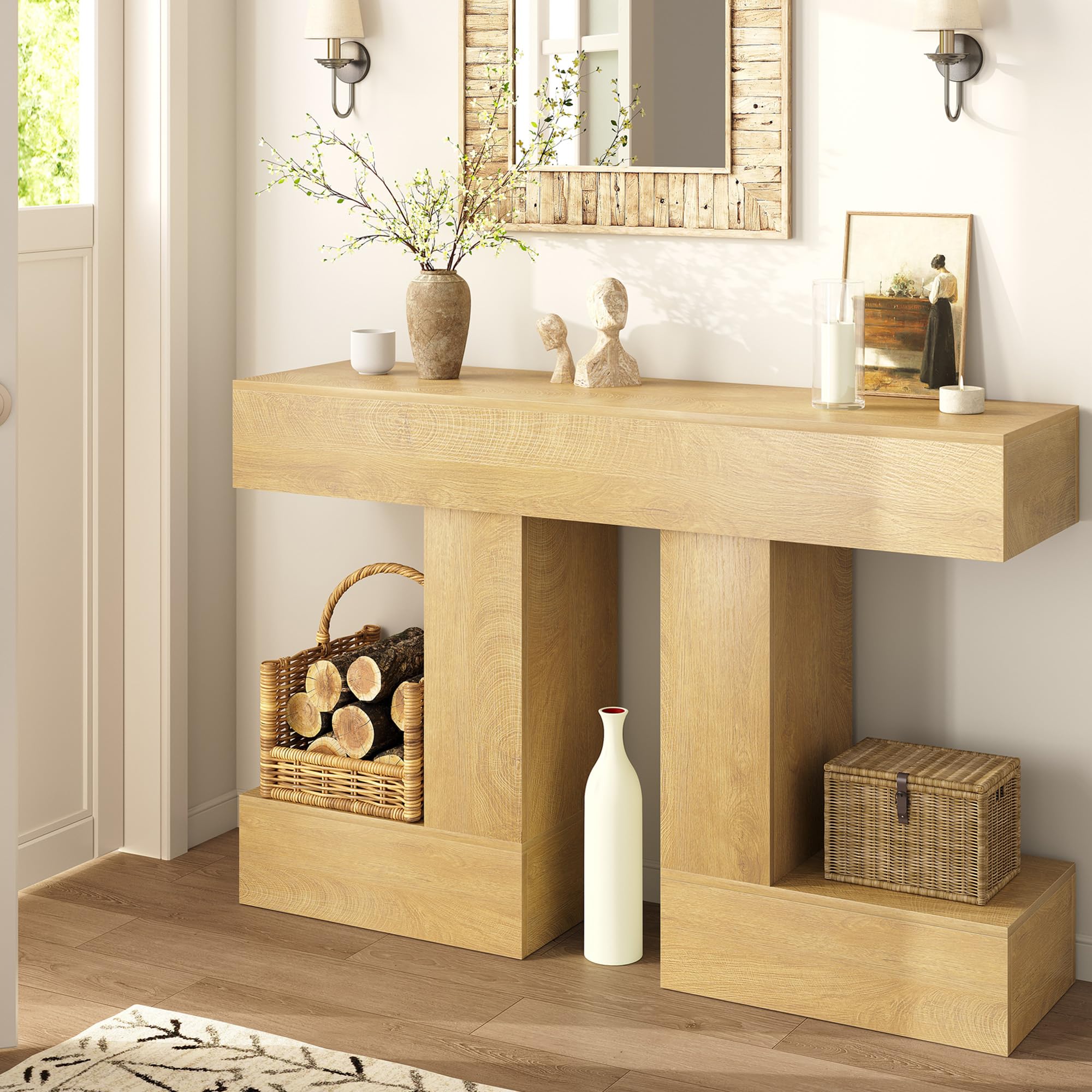 Vividwood 47.24-Inch Console Table, Farmhouse Sofa Table Behind Couch with Storage, Industrial Entryway Table for Living Room, Hallway, Entrance &