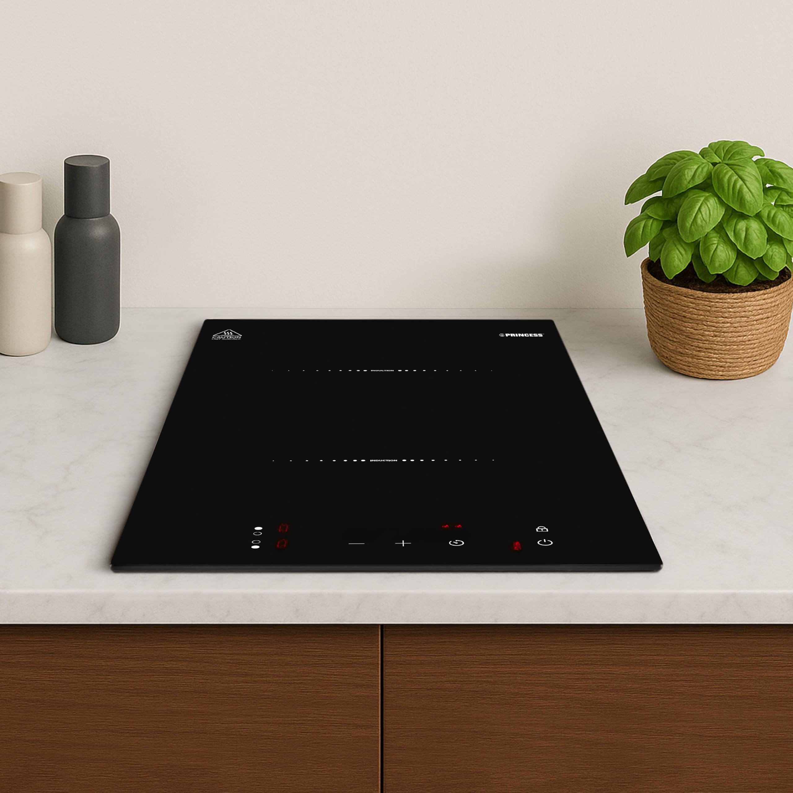 Princess Placa de inducción doble, empotrable o de sobremesa, 3300 W, control táctil LCD, temporizador, apagado automático, protección contra sobrecalentamiento, fácil limpieza, 303015