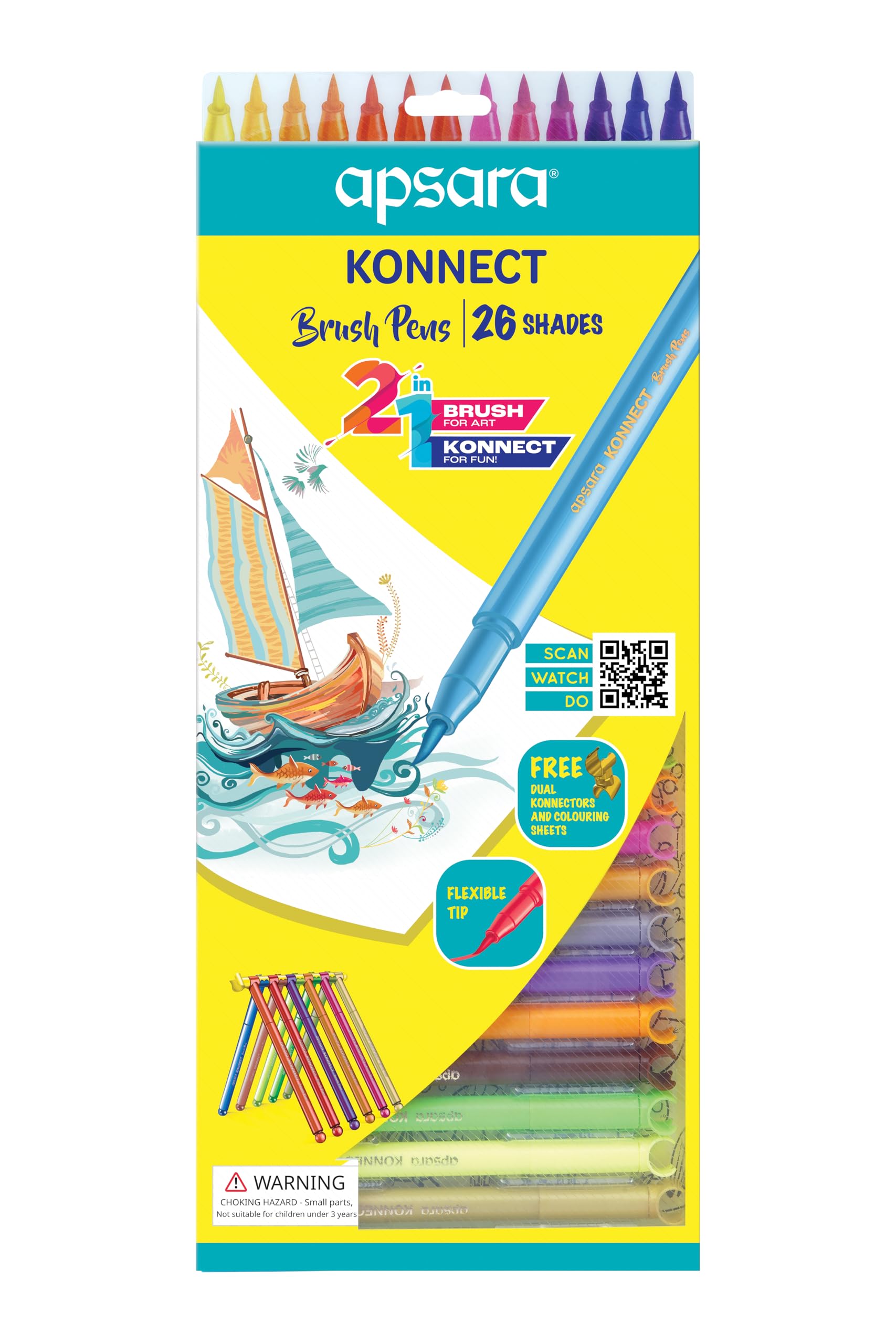 Apsara Konnect Brush Pen 26 shades | 2 in 1 Brush for art Konnect for Fun | Ideal for Artists, Students & Professionals | Flexibile Tip | Free Dual Konnectors & Colouring Sheets-image-32