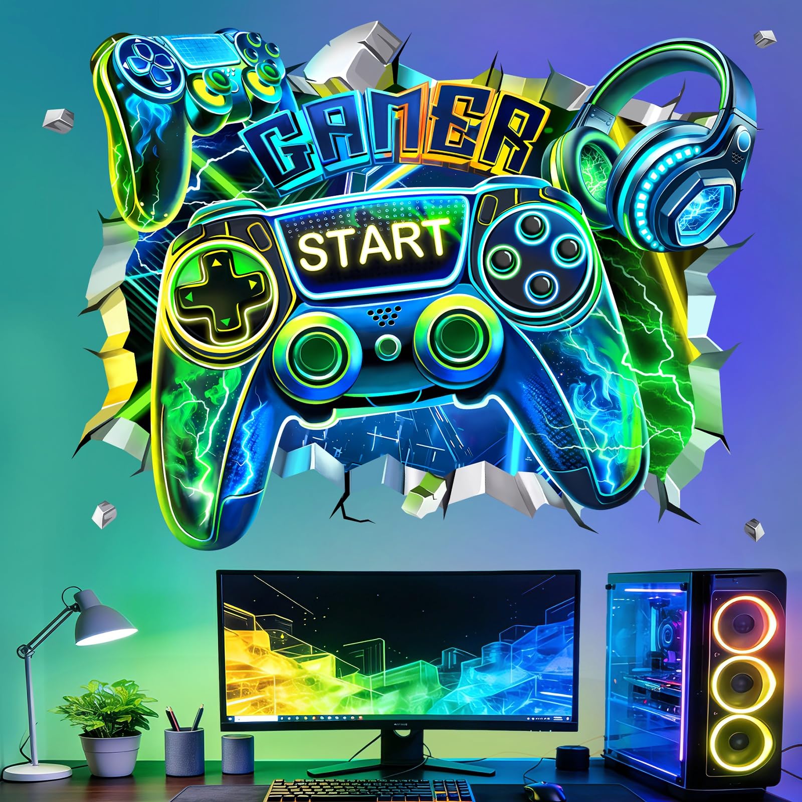 decalmile 3D Game Gamer Controller Video Gaming Boys Wall Decals Stickers