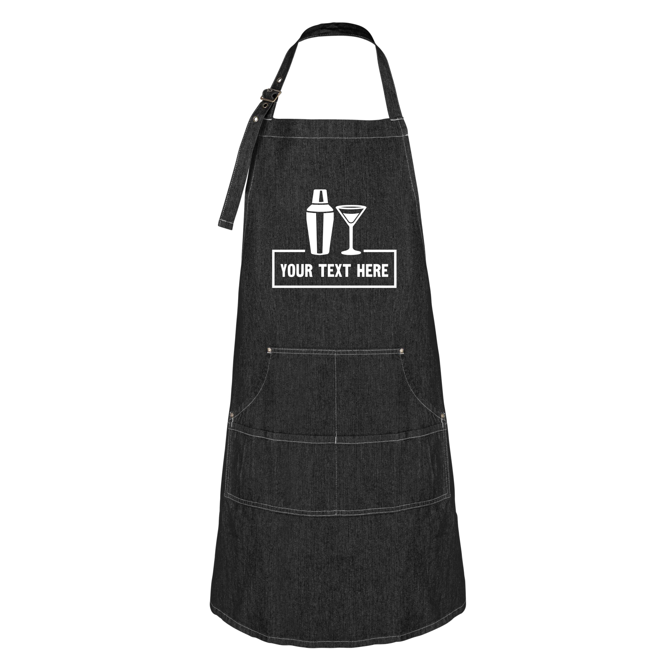 Hot4TShirts Personalized Apron for Men & Women — Custom Denim Bartender Apron with Pockets — Customized Bartending Gifts (Black Denim)