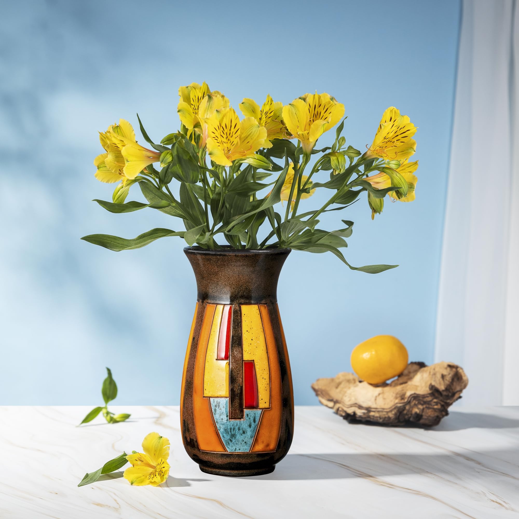 Vaso in Ceramica Fatto a Mano – Vaso Portafiori per Bouquet da 21 cm, Ceramica Artigianale, Smaltato a Mano, Vaso di Design Moderno per Arredamento e Regalo