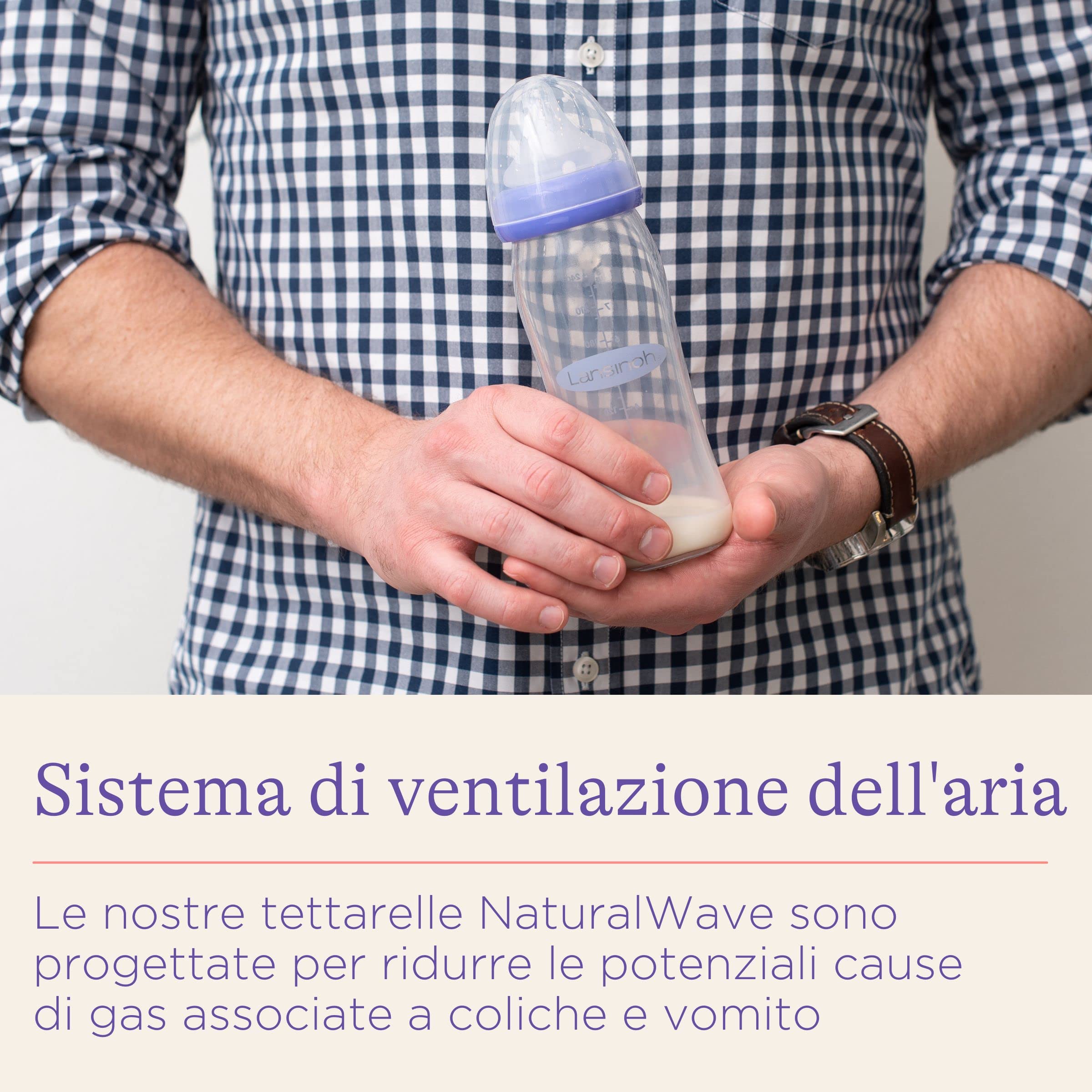 Lansinoh mOmma 77150 Biberon in Vetro con Tettarella, 240 ml