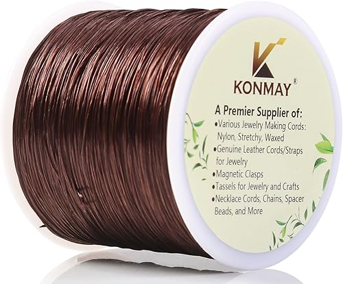 KONMAY Cuerda elástica de elastano marrón de 0.031 in, cordón elástico suave para abalorios, 450 yardas para pulseras, collares y fabricación