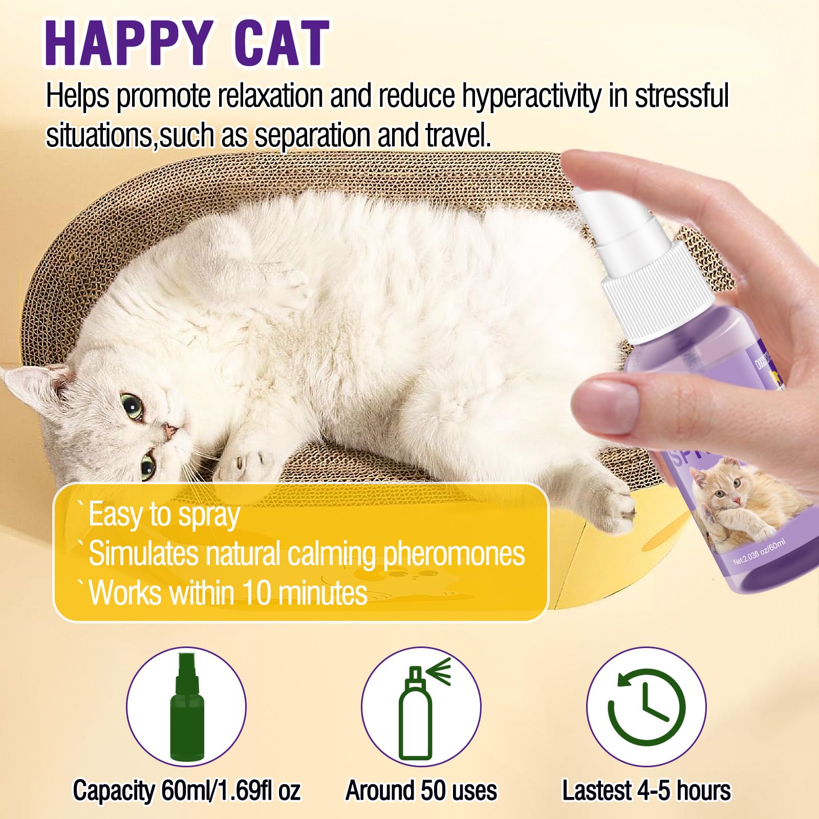 Cat Calming Pheromone Diffuser And Spray,Juego De Difusor De Feromonas Para Gatos,Spray Calmante Para Gatos,Alivia El Estrés Por Ansiedad,Reduce Las Peleas Y Los Arañazos (1 Recarga+1 Spray)