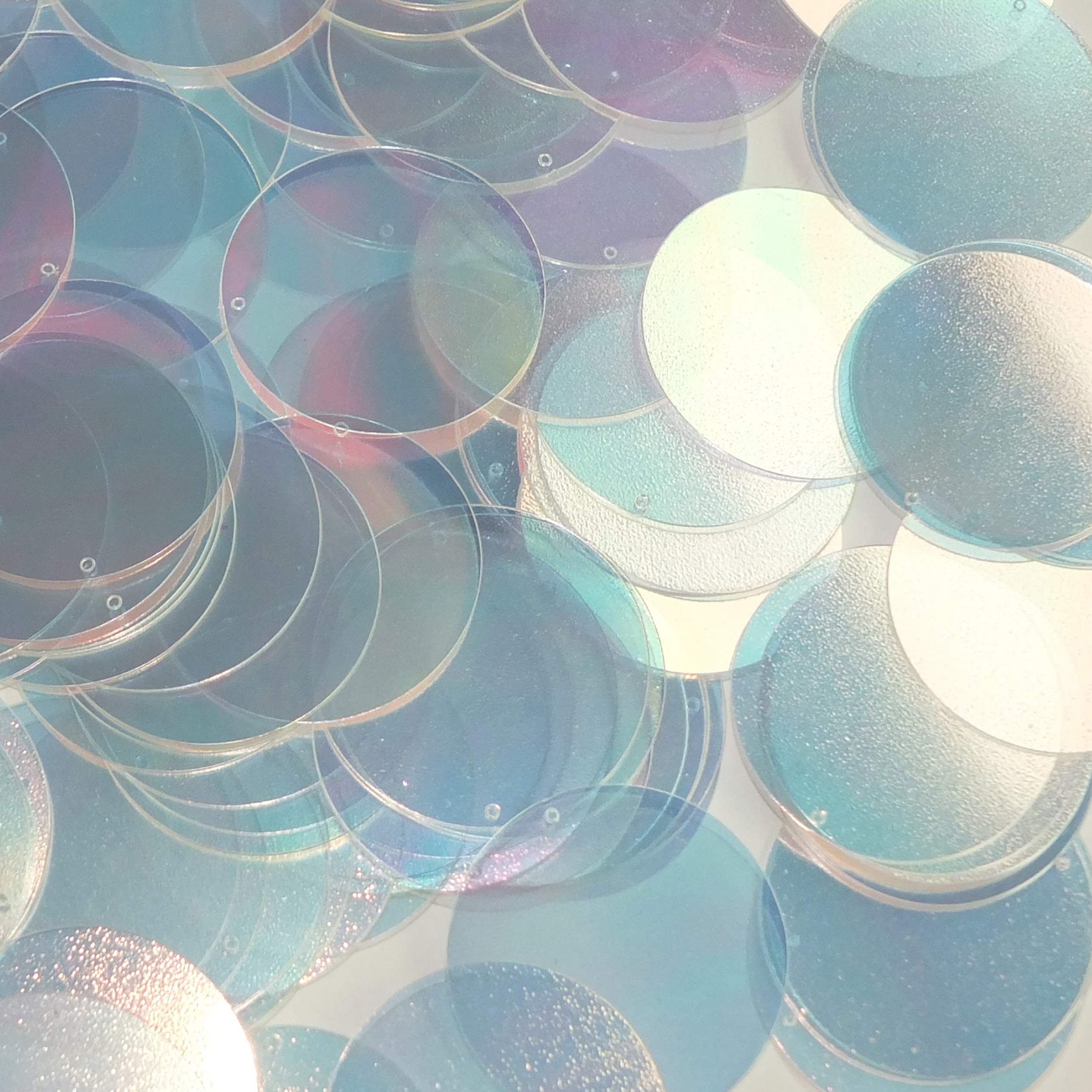 30mm Sequins Round Crystal Ultra Shiny Rainbow Iris Cool Blue Hue Medium Top Hole Made in USA