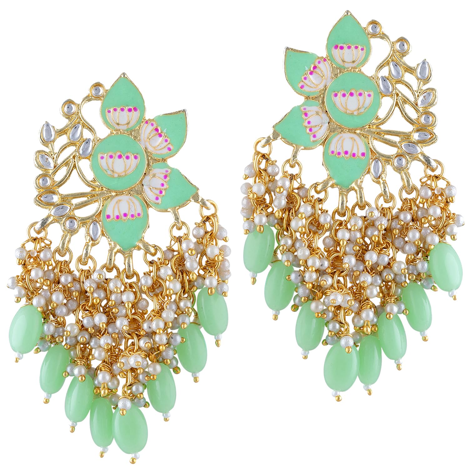 Peora Gold Plated Meena Work Pearl Kundan Studded Dangle Drop Earring for Women (Mint) (B09FFG2LBS) Amazon Price History, Amazon Price Tracker