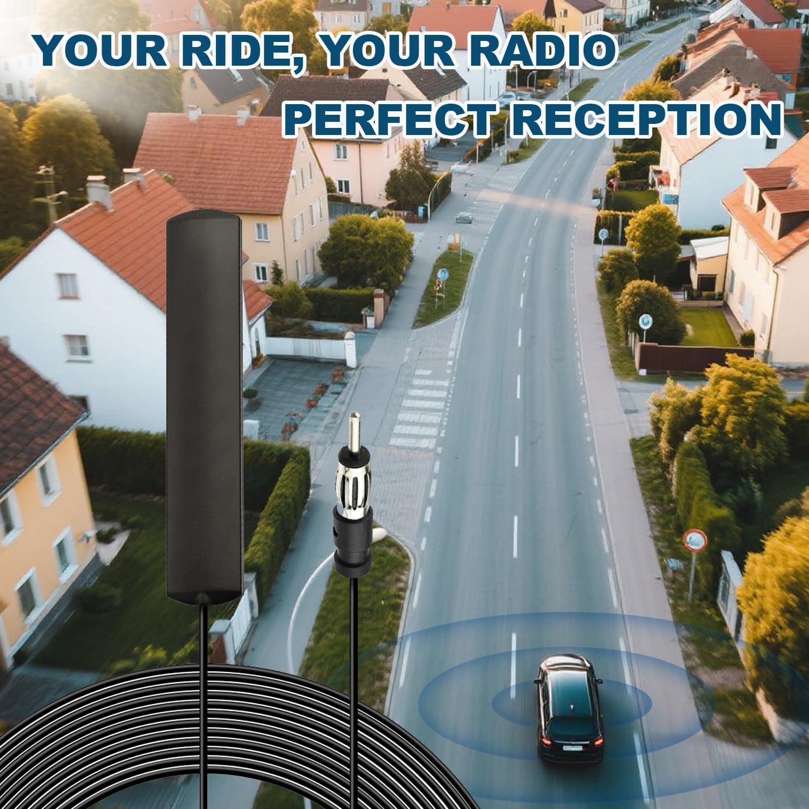 Bingfu Adattatore Antenna Autoradio Interna Antenna Elettronica Amplificata Radio Auto Universale ANT-309 Adattatore DIN 88Mhz-110Mhz Parabrezza Adesiva 3M Cavo