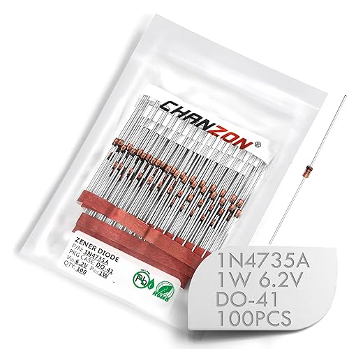 Paquete de 100 piezas Chanzon 1N4735A 1N4735 Power Zener Diodo 1W 6.2V DO-41 (DO-204AL) Diodos axiales 1 vatio, 6.2 voltios, 6V2