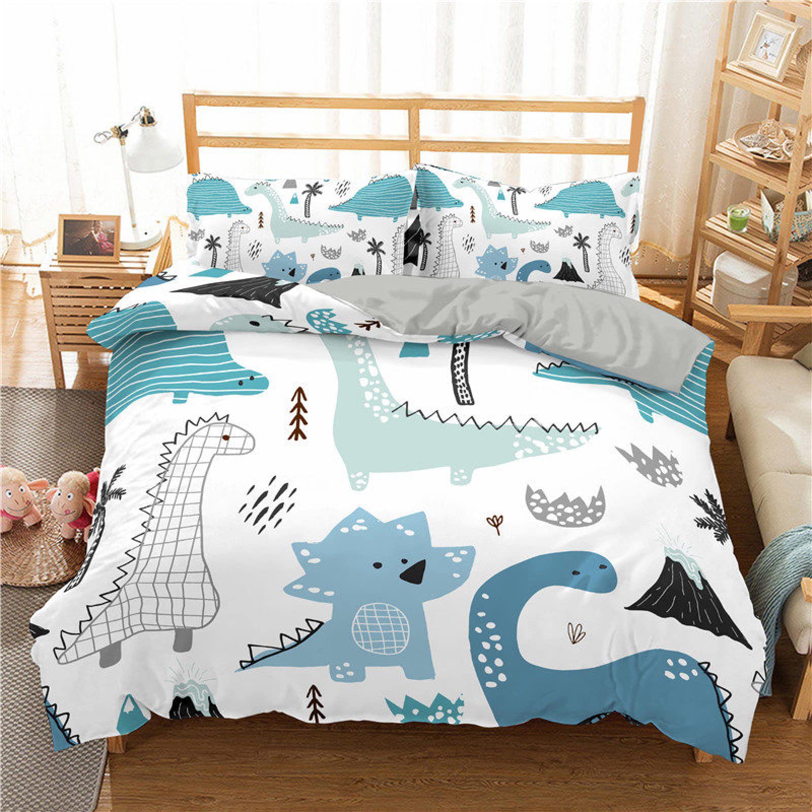 Funda Nordica Cama 150 Dinosaurio Azul Nordico Cama 135 para Niños Adultos con Cremallera Microfibra de Suave y Transpirable Fundas Nordicas 240x220 cm + 2 Fundas de Almohada 50x80 cm