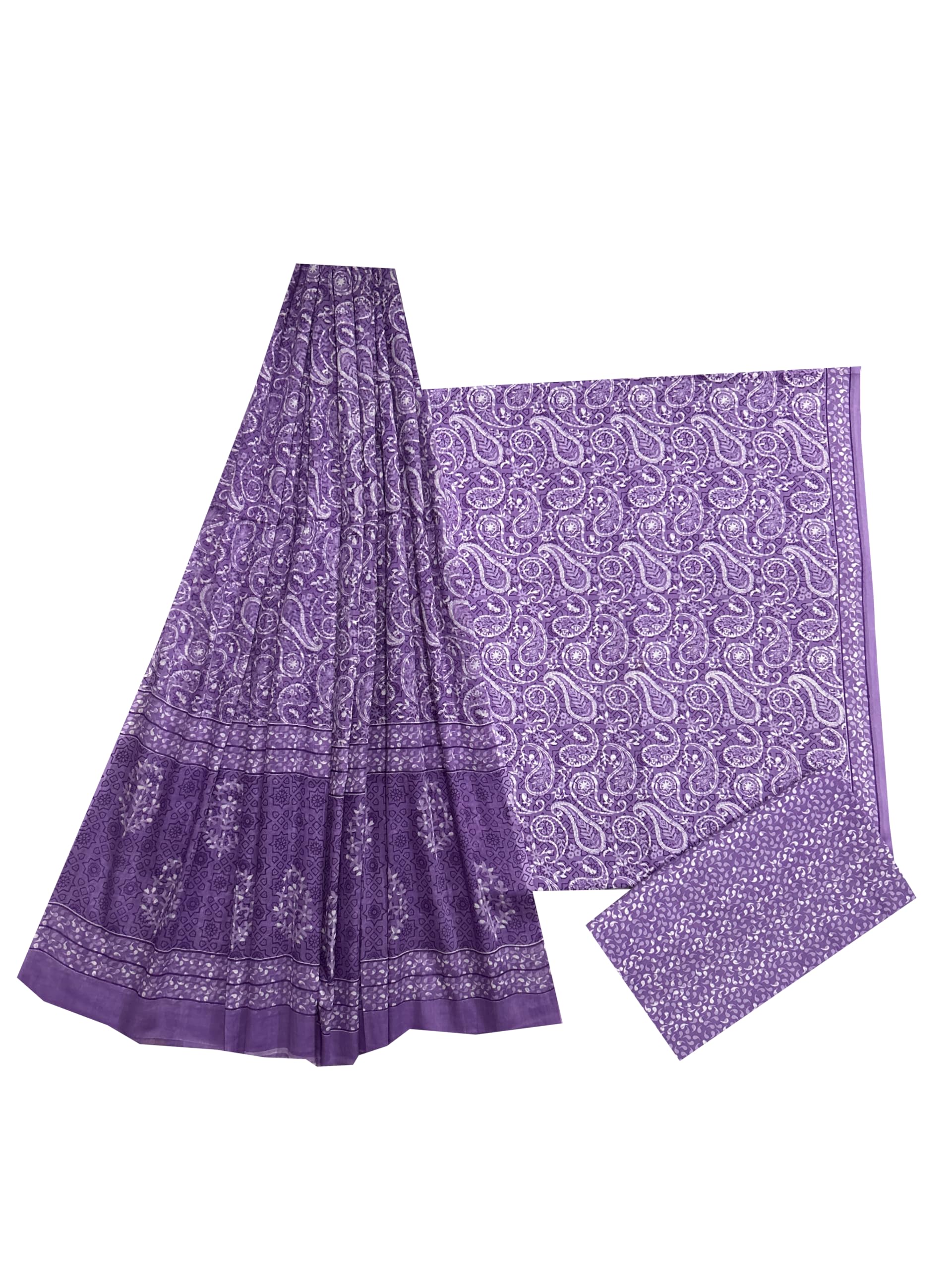 Dress Material for Women's Block Print Cotton Fabric Unstitch kurta Salvar Dupatta Suit Set 33-image-22