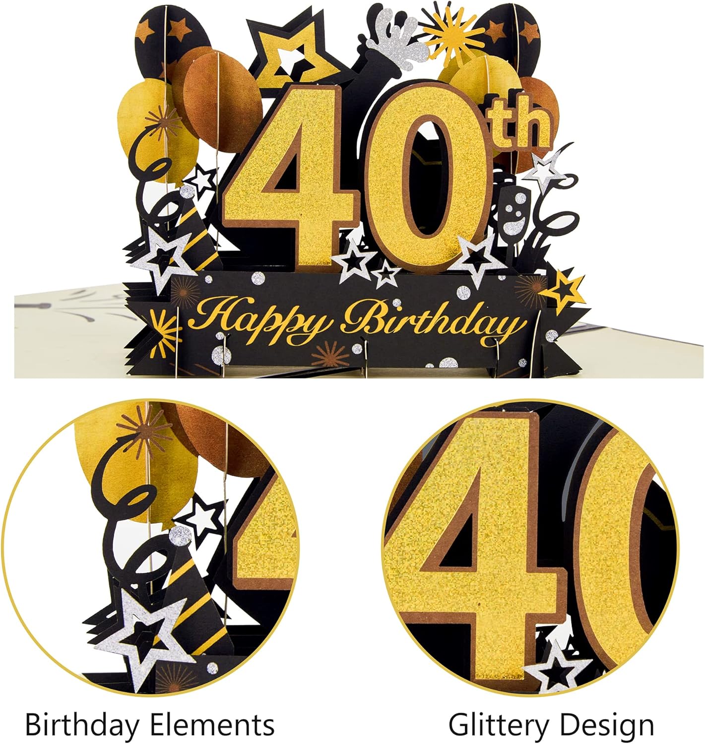 HOMANGA Happy 40th Birthday Pop Up Card, 40th Birthday Card with Note and Envelope, 40th Birthdays Gifts for Husband, Wife, Men, Women, 40 Years 3D Pop Up Birthday's Greeting Card 6" x 8" - Image 4