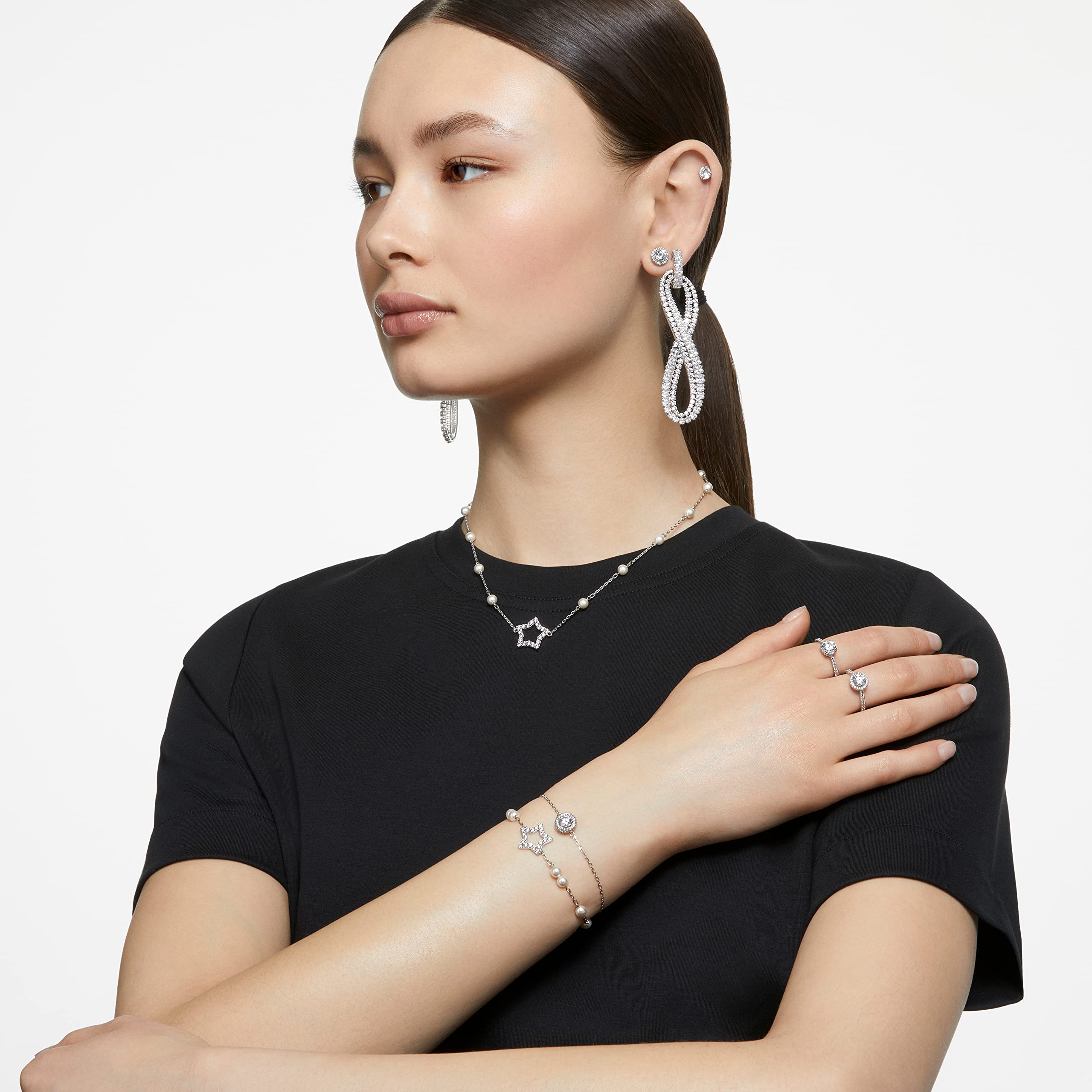Swarovski Kolczyki zapinane na sztyft Constella, Szlif okrągły, Białe, Powłoka z rodu