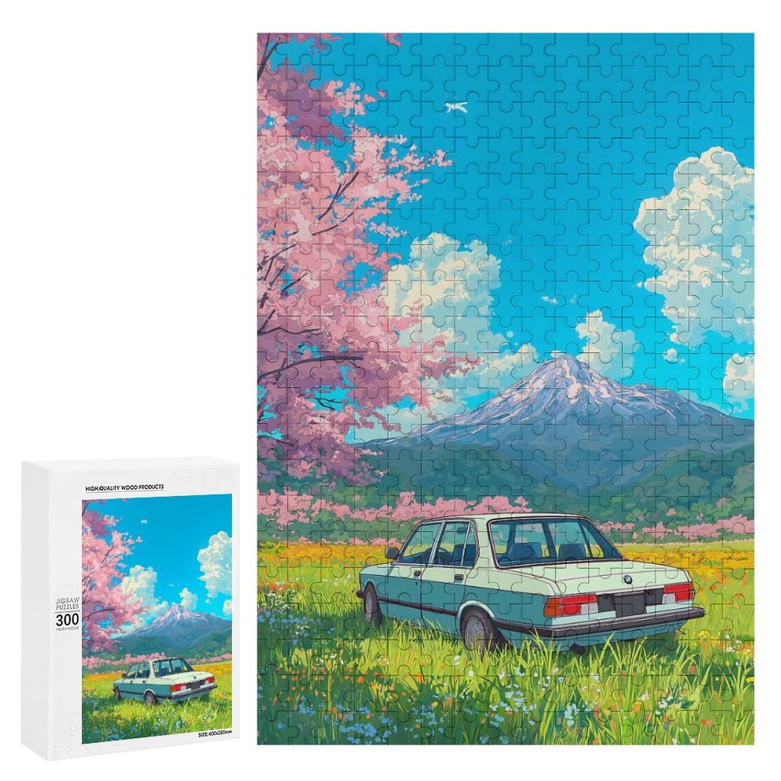 Puzzles for Adults 300 PCS Puzzles Vintage Car in Spring Japanese Puzzles for Adults Toy Wall Decor Difficult Hard Help The Brain Exercise 300 PCS