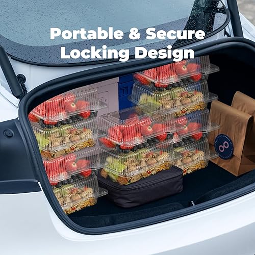 Miniatura 4 de Fit Meal Prep Paquete de 25 recipientes de plástico transparente con bisagras de 9 x 5.5 x 3.6 pulgadas, recipientes de plástico desechables para