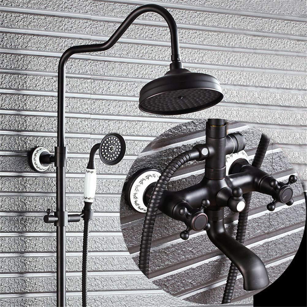 Pommeau de douche rétro noir style céramique et colonne de douche vintage B