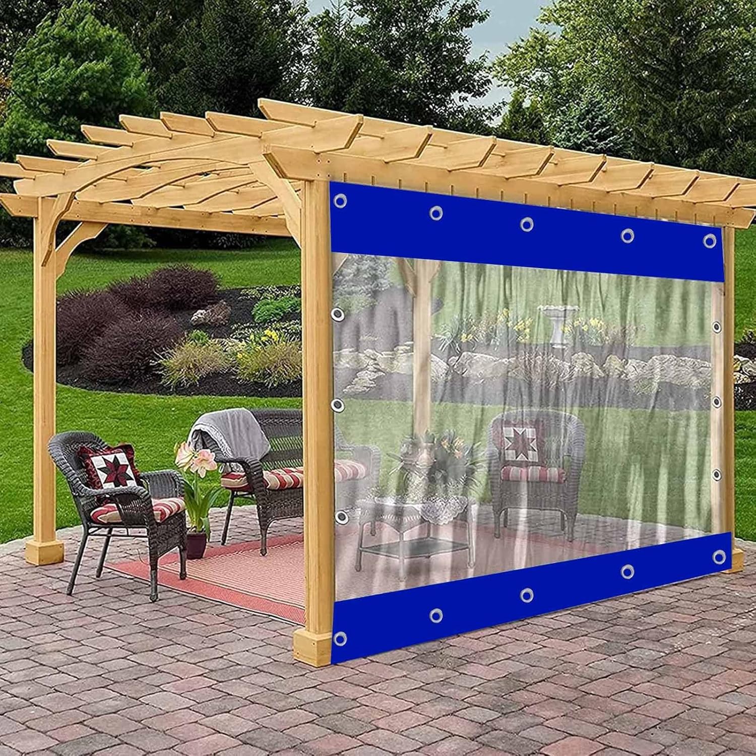 Outdoor Curtain Transparent Tarpaulin Side Panels, Porch Pergola Gazebo PVC Clear Tarp Rain Curtain, Splicing Tarpaulin with Grommets, Partition Curtains, Customizable,W×H-1×0.8m(3.3 * 2.6ft)