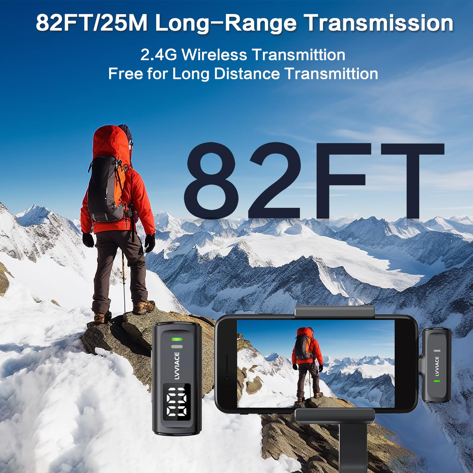Micro Cravate pour téléphones avec Ports USB de Type C, 40 Heures d'autonomie avec boîtier de Chargement de l'émetteur à Affichage Numérique, Microphone de Lavalier sans Fil de 82 Pieds