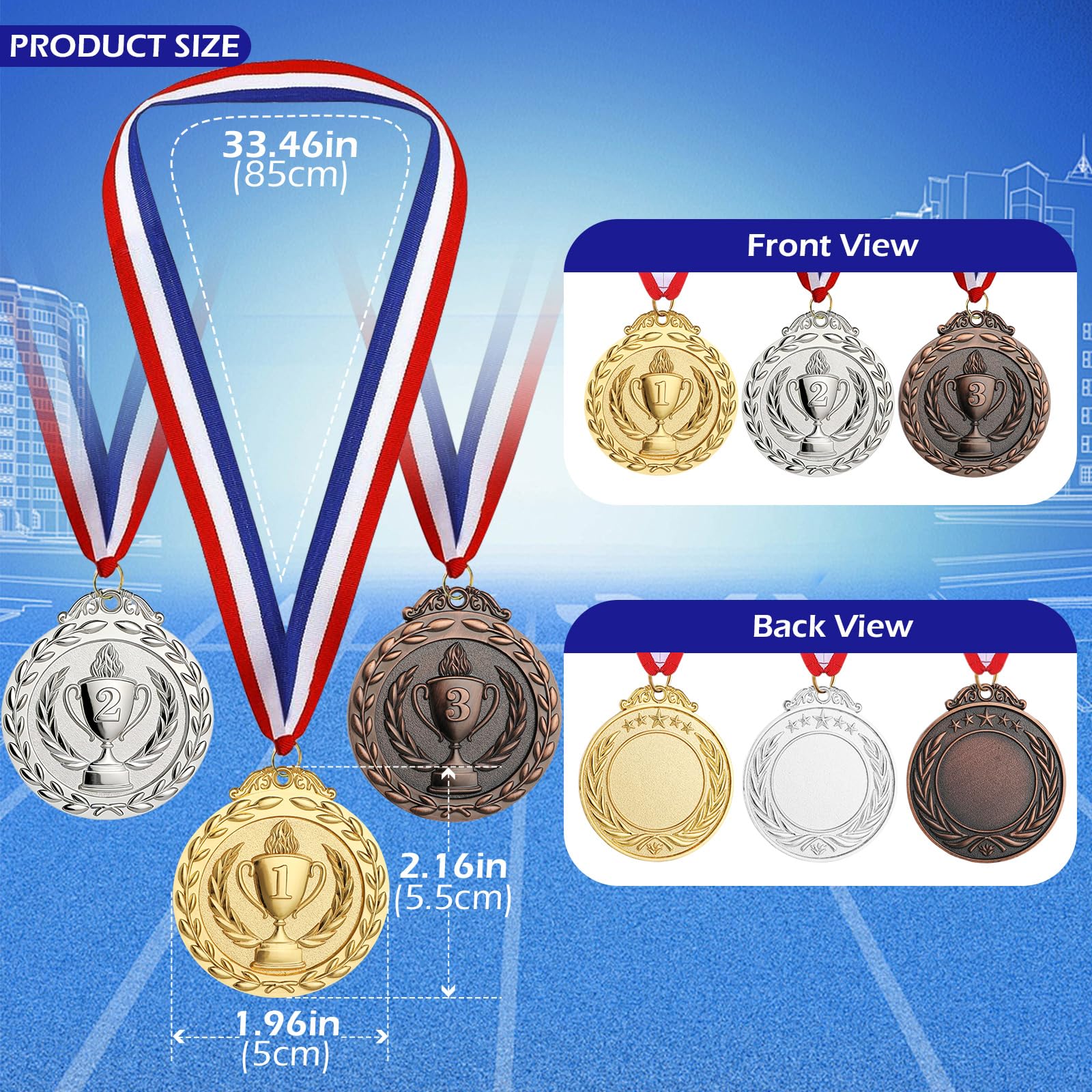 Hianjoo 12 medali, 3 szt. złoty medal, 3 szt. srebrny medal, 3 szt. brązowy medal, średnica 5 cm z naszyjnikiem dla dzieci, studentów, konkursy, nagrody