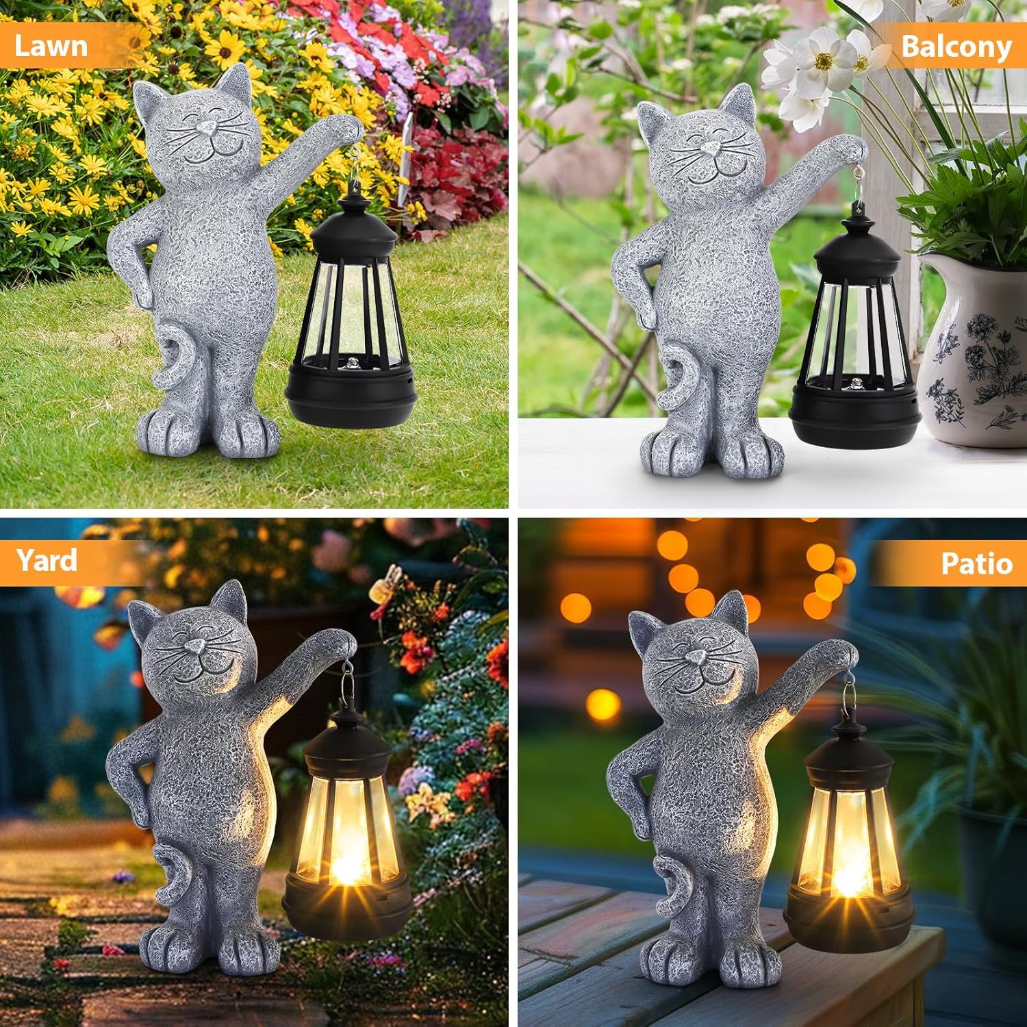 Solar Garden Statues Cat with LED Lights, Outdoor Decor Cat Figurines, Birthday Gifts for Women Mom Men, Outdoor Garden Decor for Cat Lover, Yard Decor Art Lawn Patio Balcony - Image 6