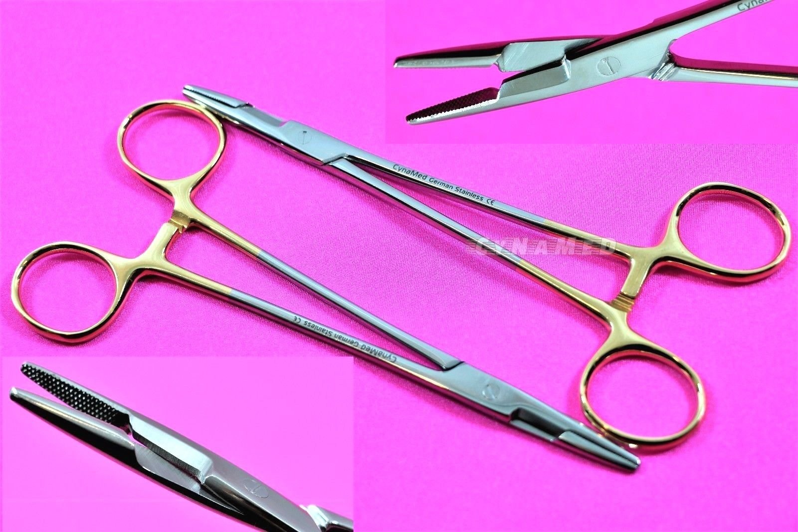 Hemostat Scissors Forceps Olsen Hegar Needle Holder Serrated 5.5 Inches 2pcs Hemostat With Gold Rings German Stainless Dental Veterinary Cynamed