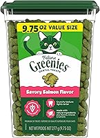 Greenies Feline Dental Cat Treats, Savory Salmon Flavor, Vet-Recommended Natural Teeth Cleaning for Adult Cats, 9.75 oz Tub