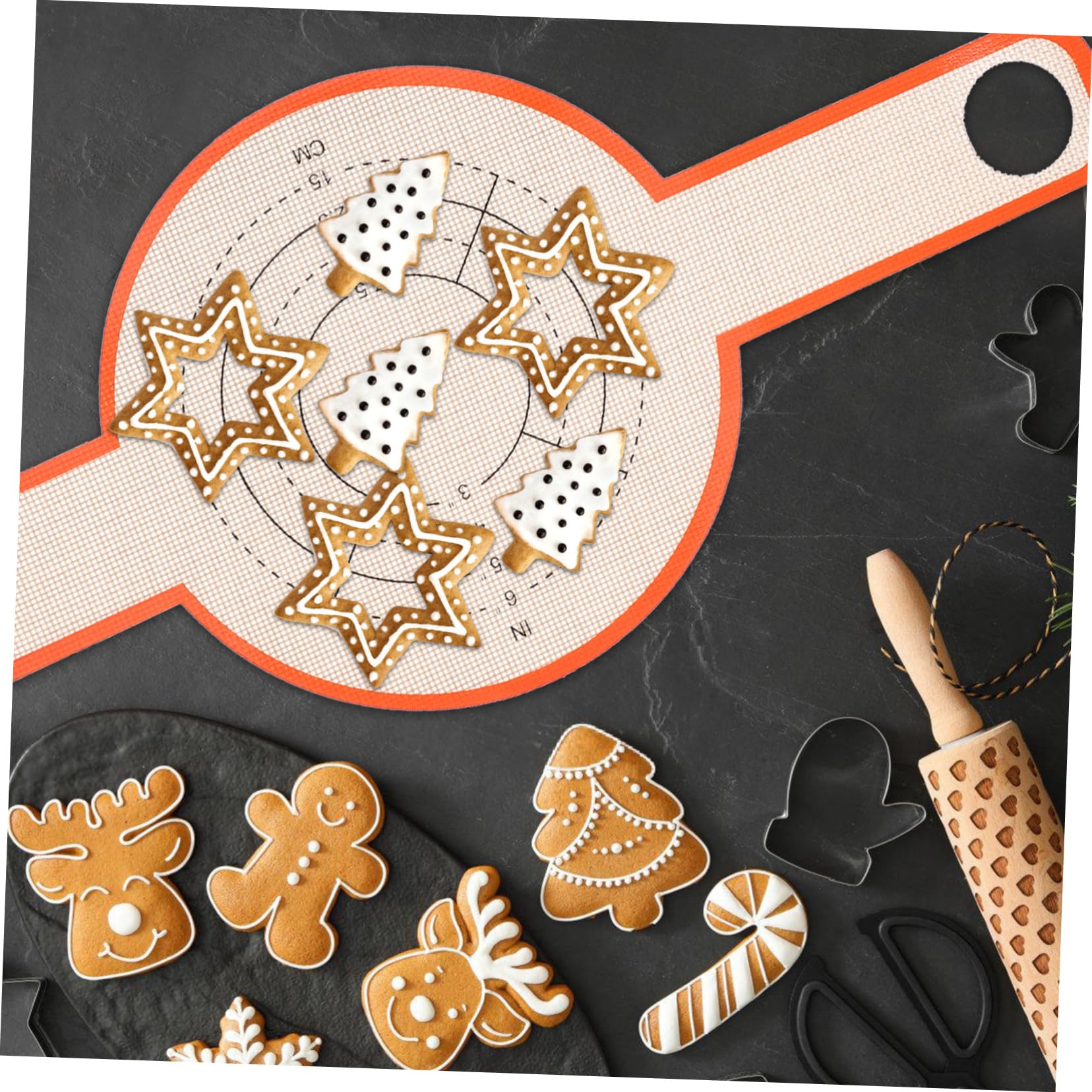 COLLBATH Tapis de Cuisson pour Pâte avec Longue Poignée Orange Graduée, Élingue à Pain Réutilisable en Silicone Antiadhésif, Accessoire Pâtisserie pour Four et Transfert de Pâte, Résistant