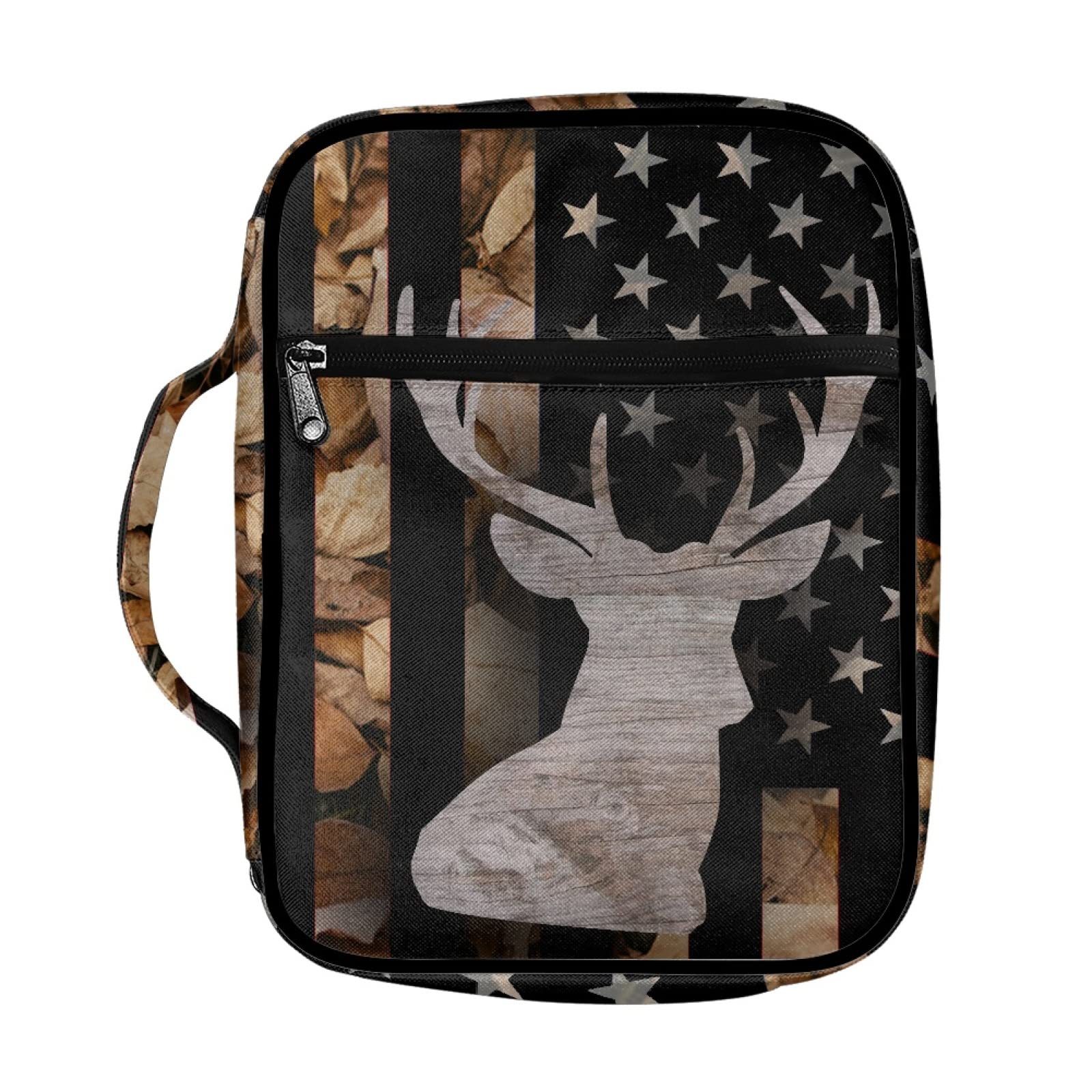 Coldinair Hunting Deer Flag Print Bible Covers for Men Women,Fashion Bible Holder Journal Case Bible Carrying Tote Bag for Church
