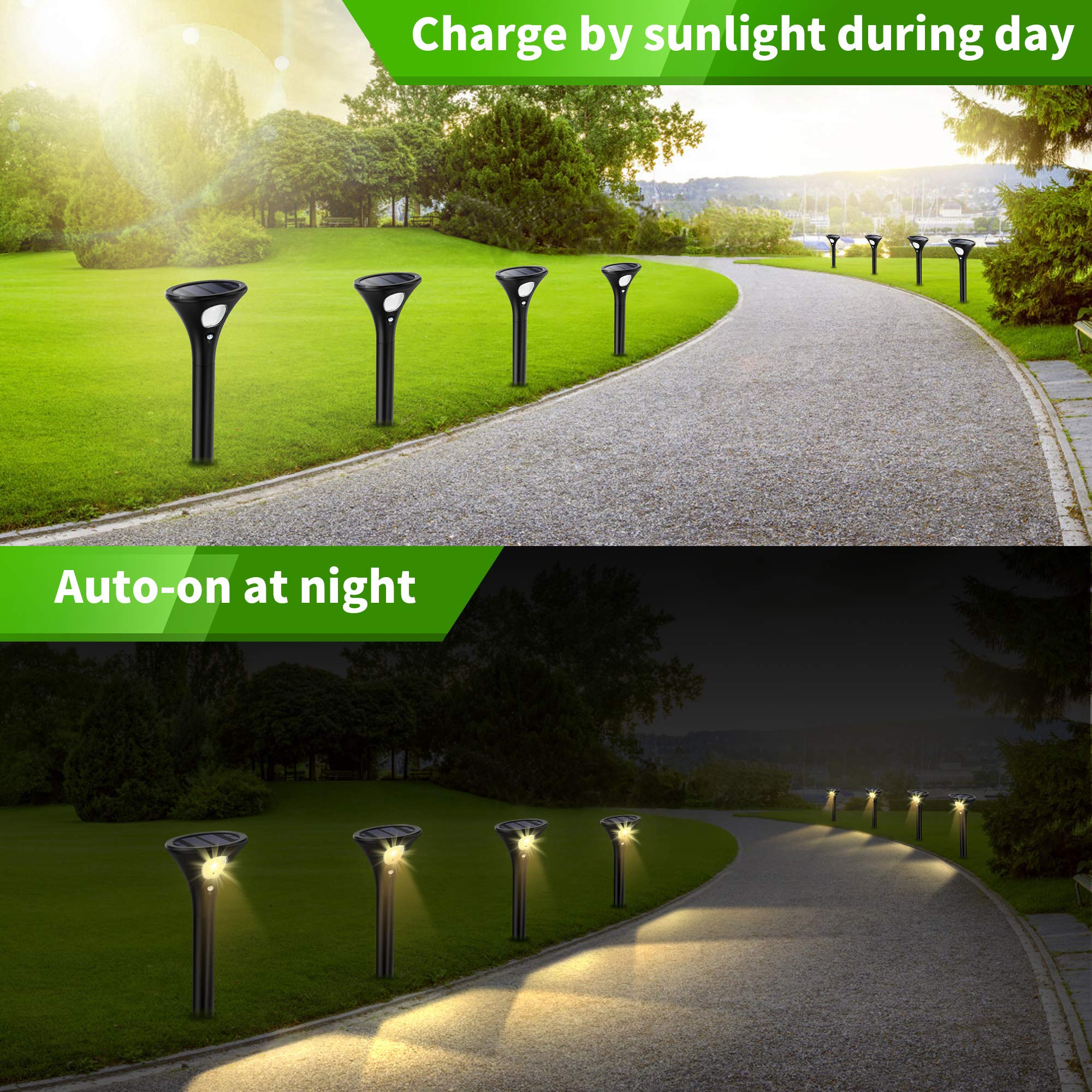 Solarlampe für Außen, Solarleuchten Garten LED mit Bewegungsmelder 2 Modi IP65 Wasserdicht Wegeleuchten Auto Ein/Aus für Garten, Terrasse, Pfad, Rasen