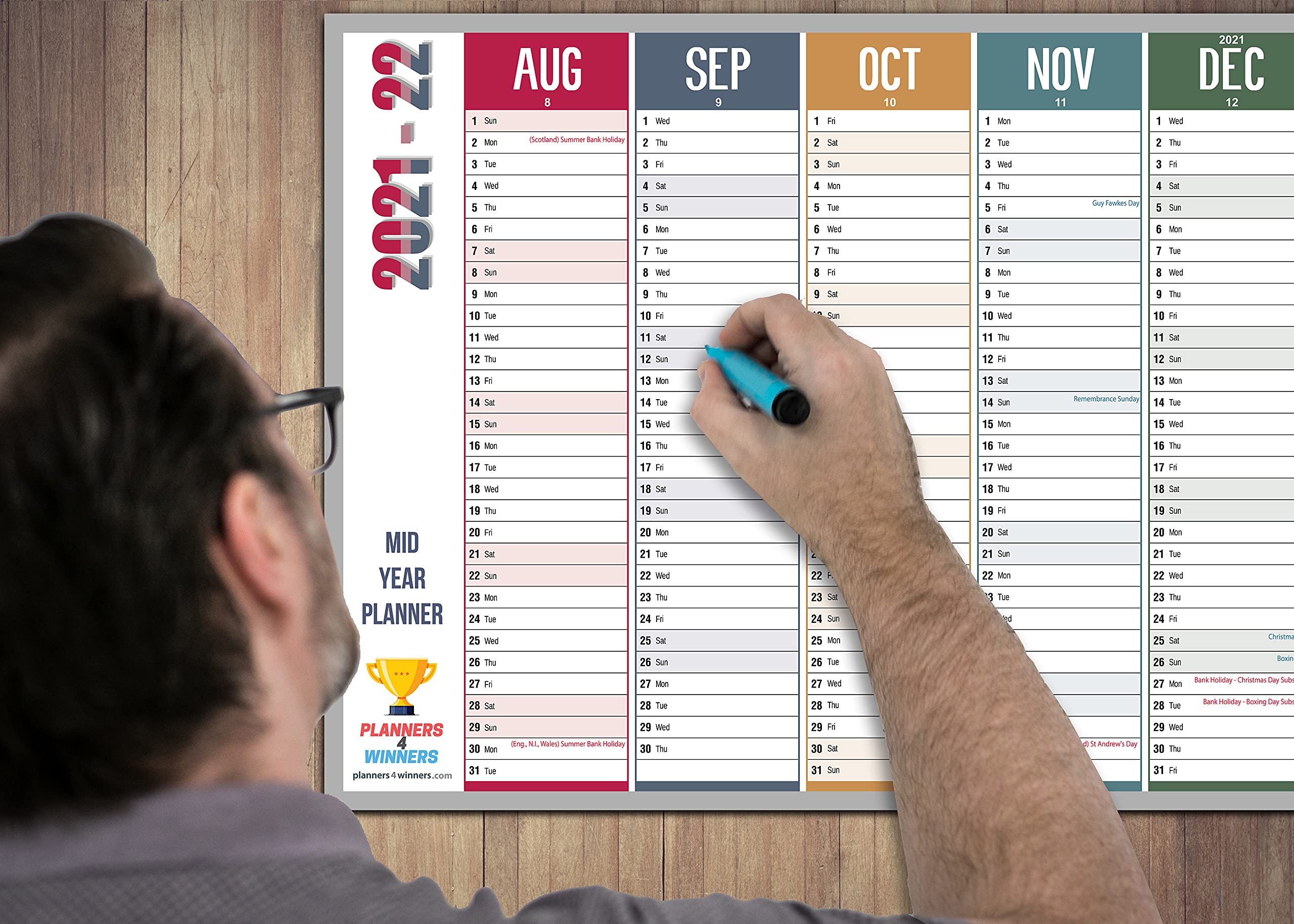 Mid Year / Academic Year Wall Planner 2021/2022 Extra Wide Size. Professional planner by