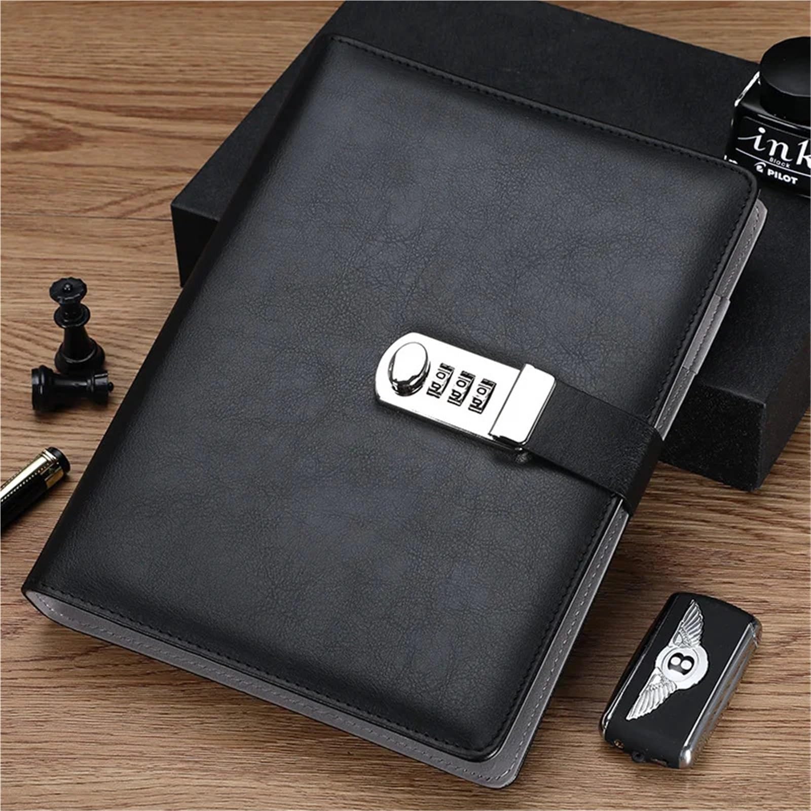 Carnet Mot De Passe Portefeuille de planificateur de carnet de Voyage d'affaires en Cuir A5 avec Verrouillage par Mot de Passe, classeur à Anneaux à 6 Trous à Feuilles Mobiles(A5 Red)
