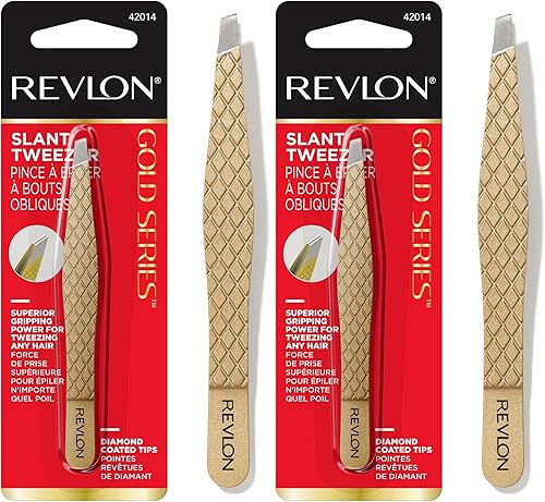 Miniatura 5 de Revlon Gold Series Pinzas de punta inclinada, ultra afiladas para dar forma de cejas de precisión y eliminación del vello facial, revestimiento