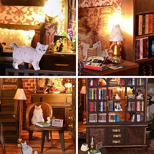 Miniatura 4 de ISSEVE Kits de bricolaje en miniatura para adultos, rompecabezas de madera 3D, casa de muñecas, kit de casa en miniatura para decoración de estante